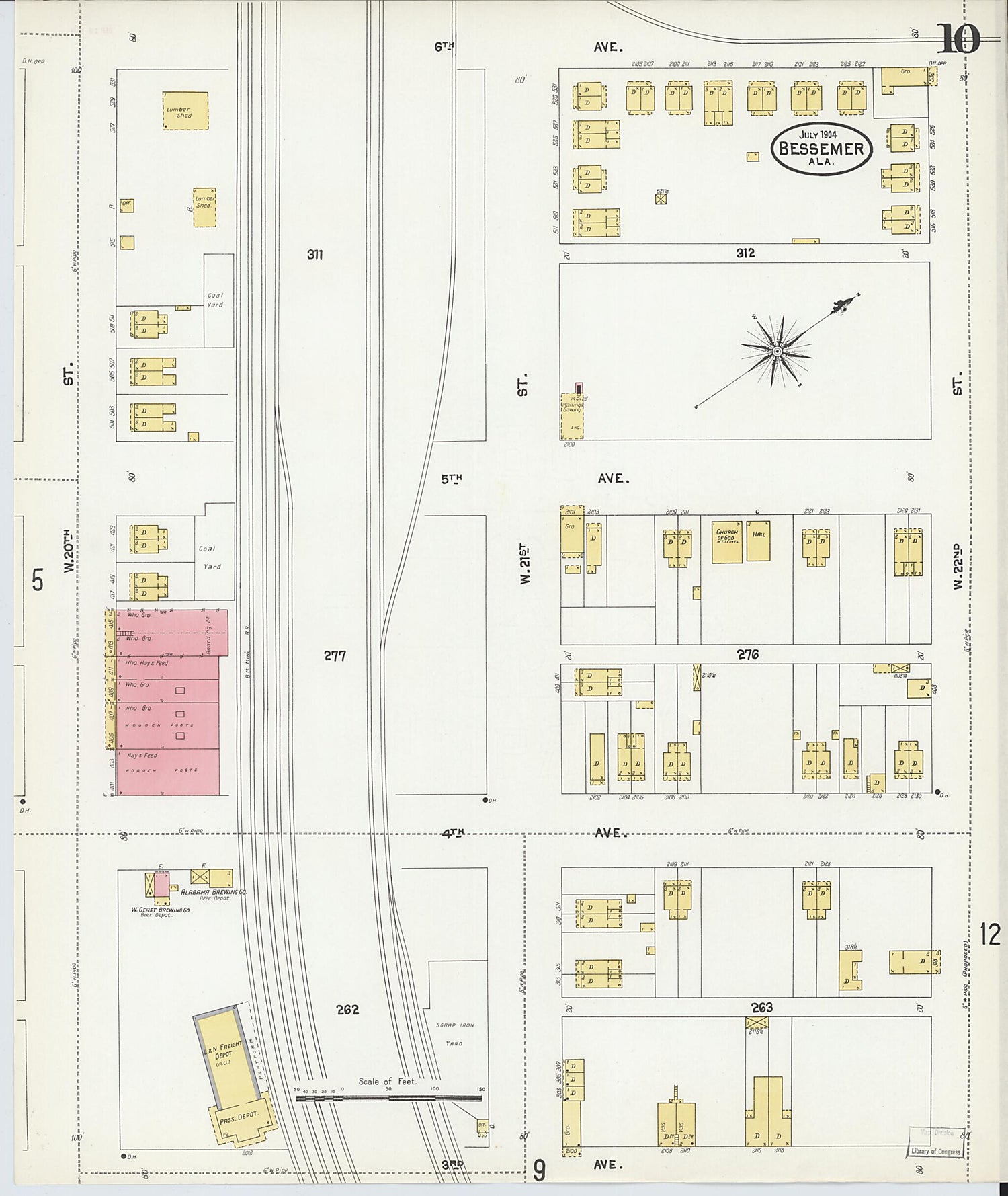 This old map of Bessemer, Jefferson County, Alabama was created by Sanborn Map Company in 1904