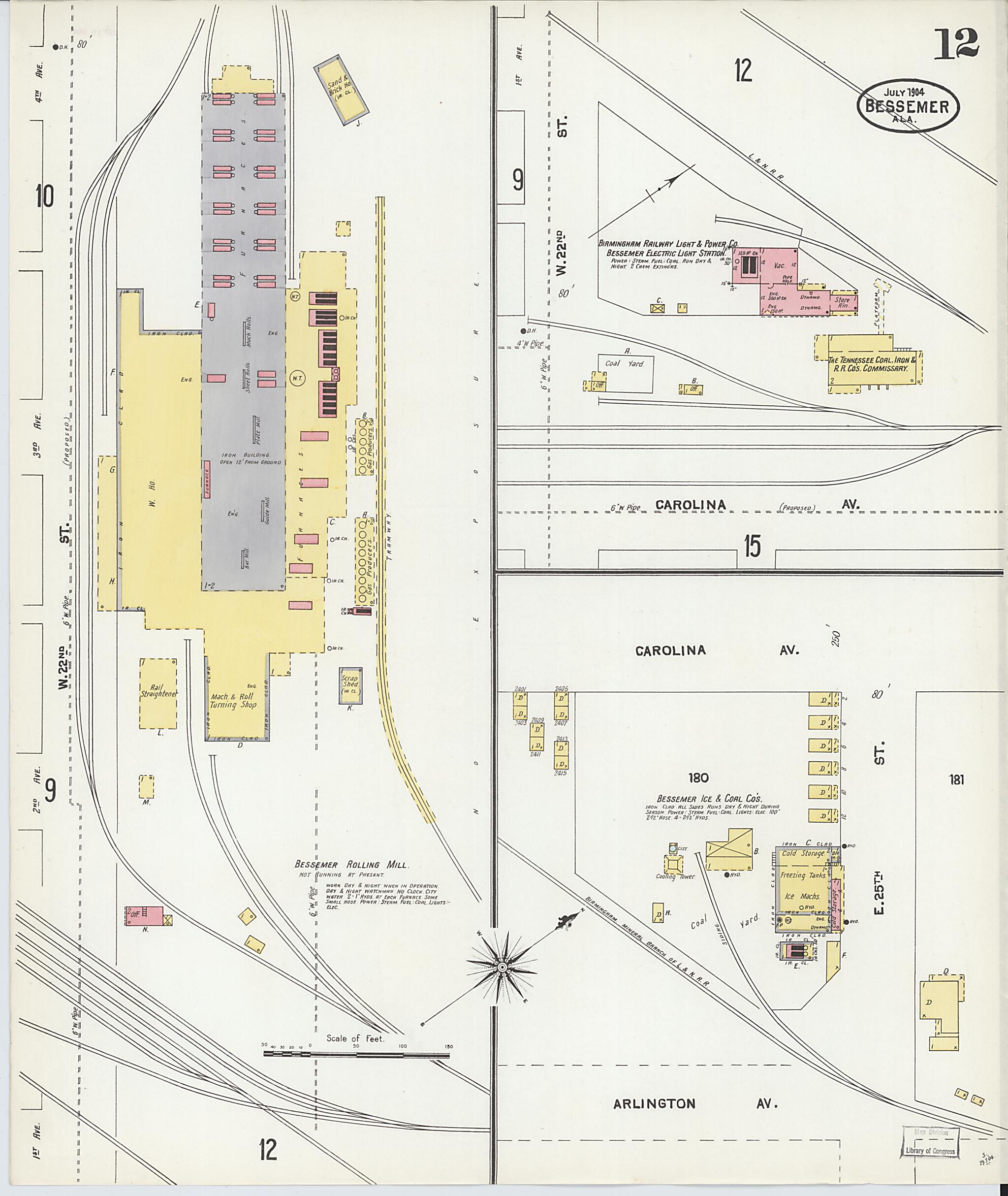 This old map of Bessemer, Jefferson County, Alabama was created by Sanborn Map Company in 1904