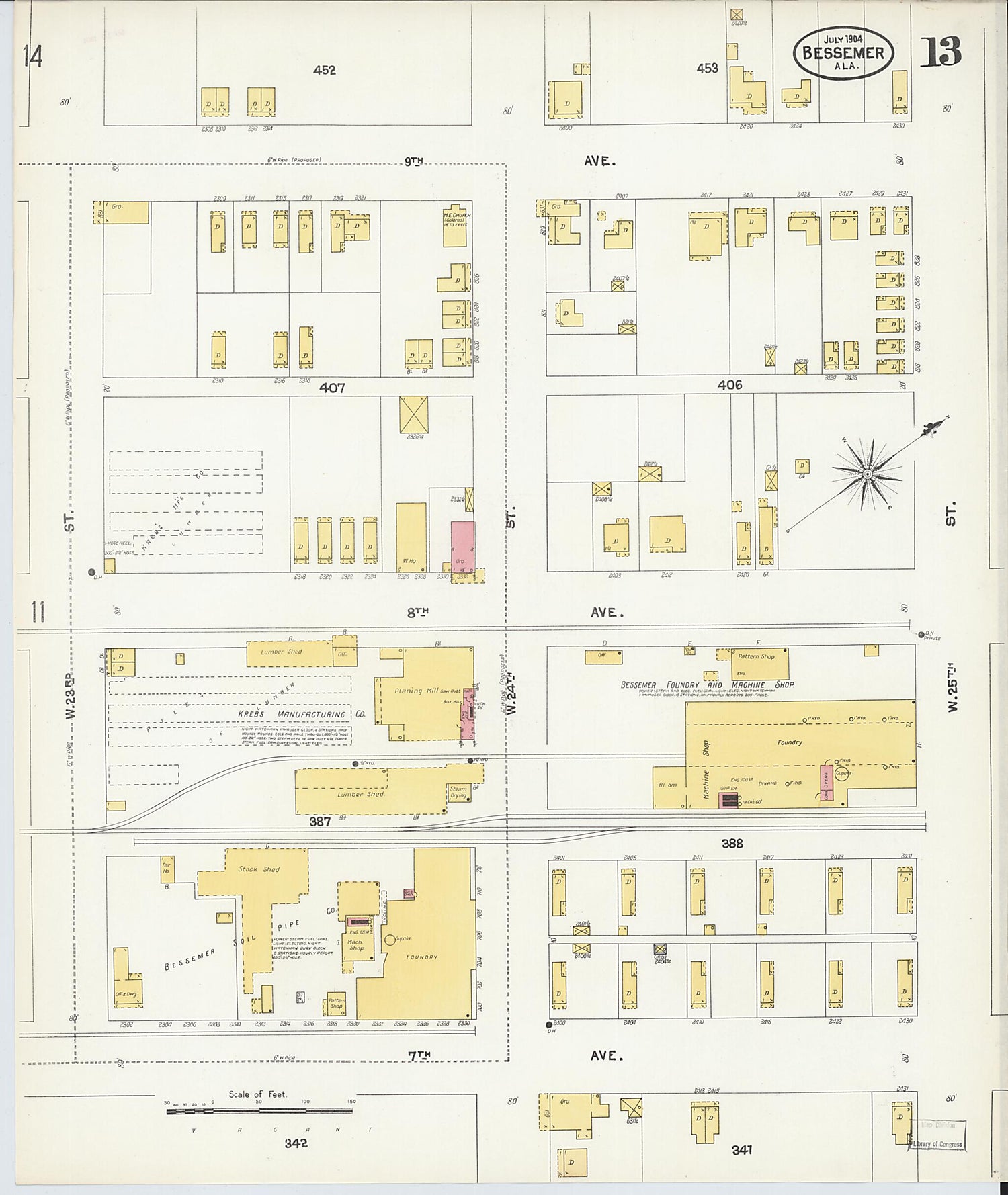 This old map of Bessemer, Jefferson County, Alabama was created by Sanborn Map Company in 1904