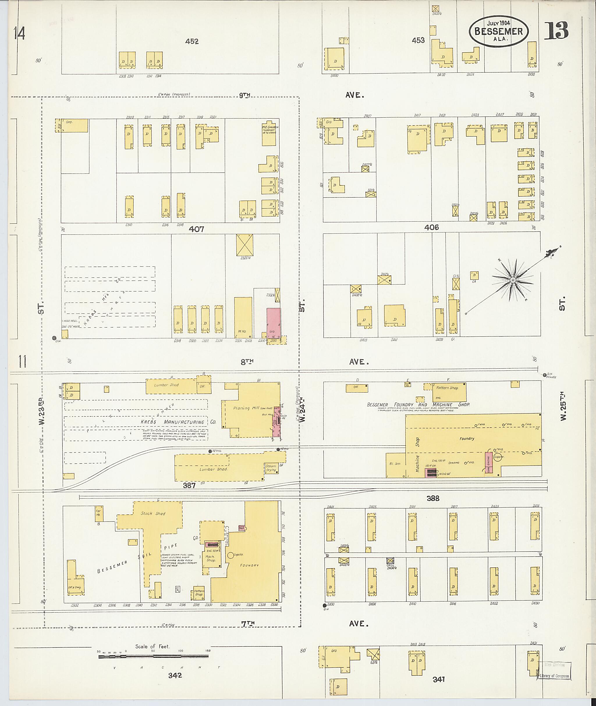 This old map of Bessemer, Jefferson County, Alabama was created by Sanborn Map Company in 1904