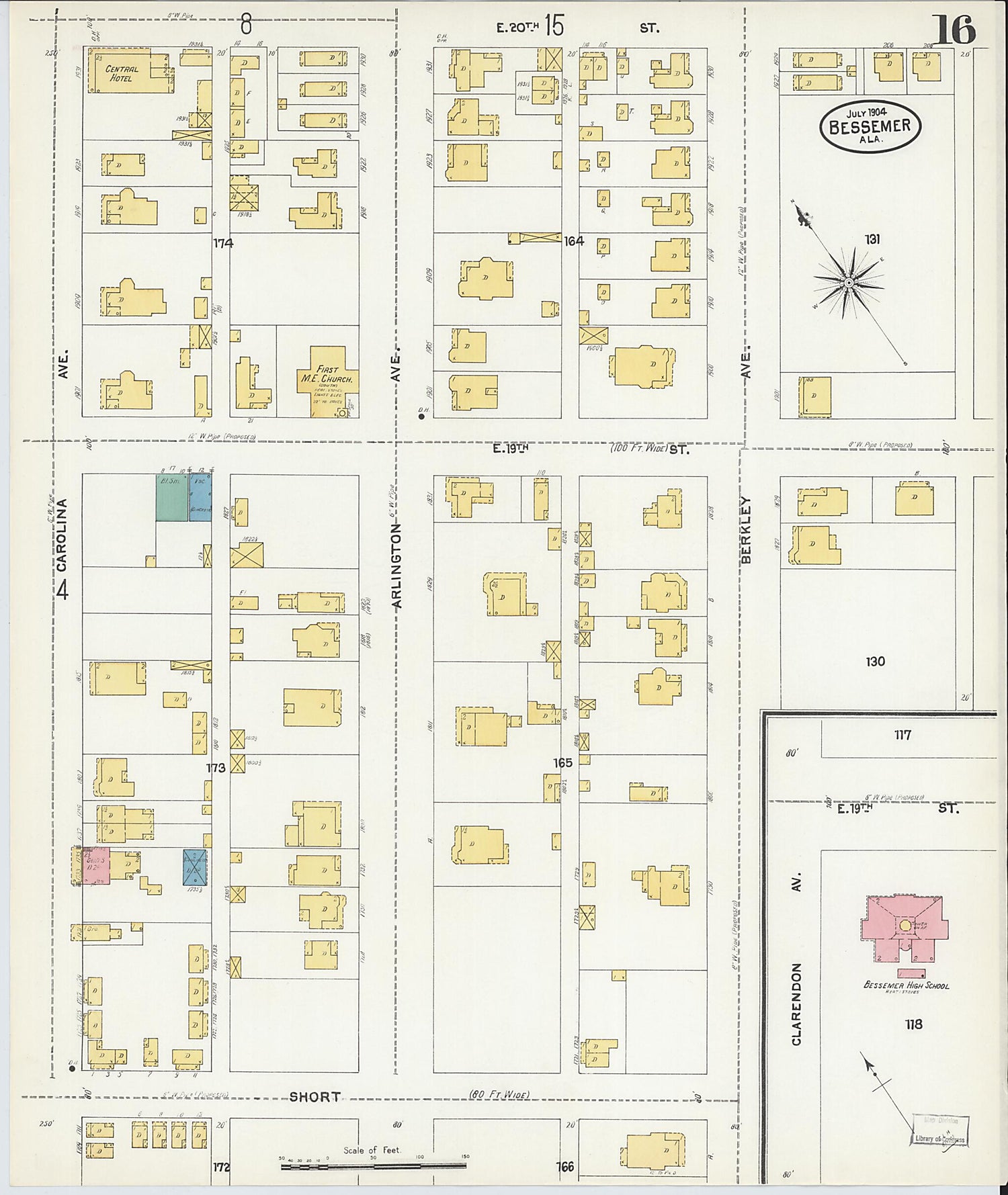 This old map of Bessemer, Jefferson County, Alabama was created by Sanborn Map Company in 1904