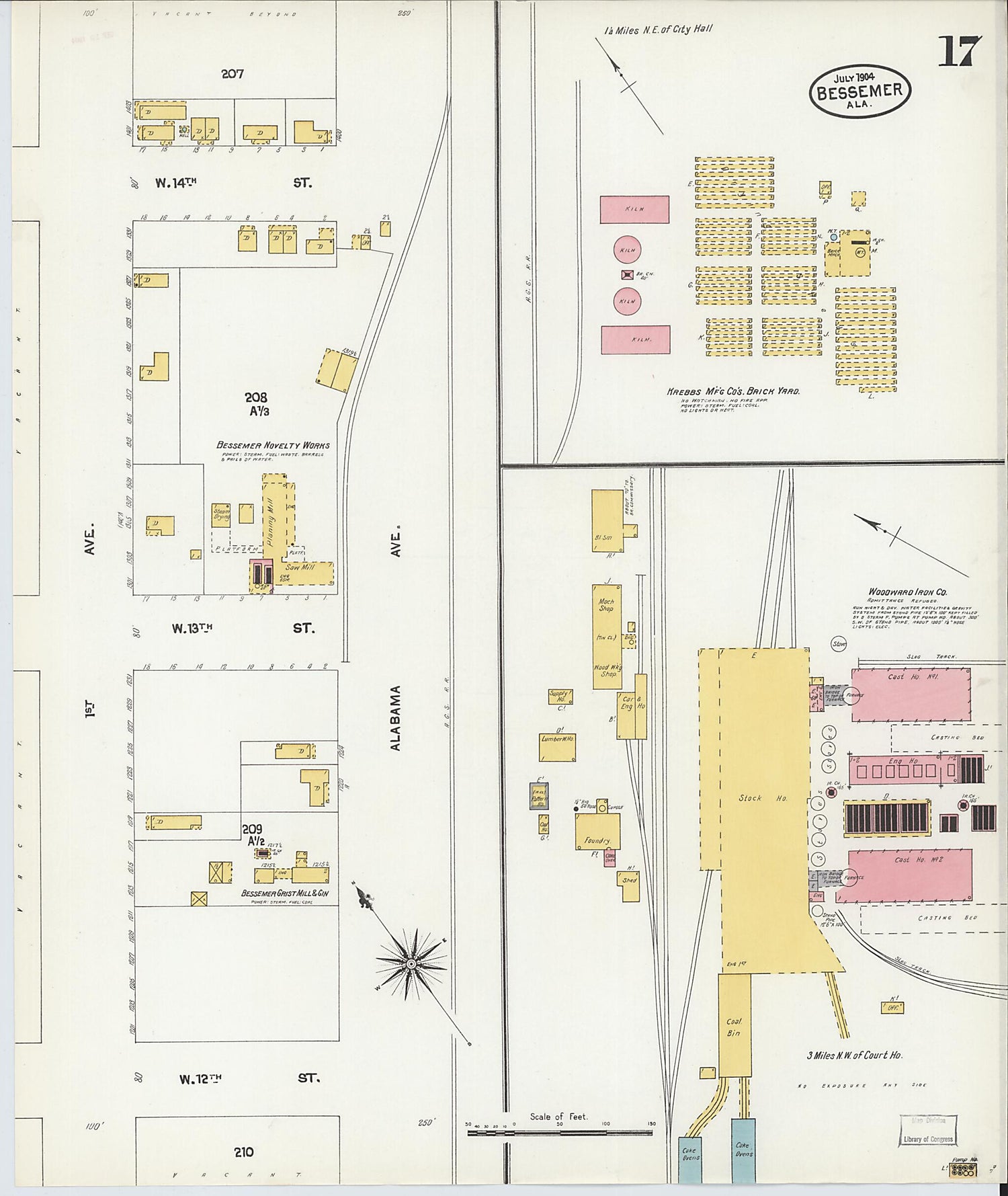 This old map of Bessemer, Jefferson County, Alabama was created by Sanborn Map Company in 1904