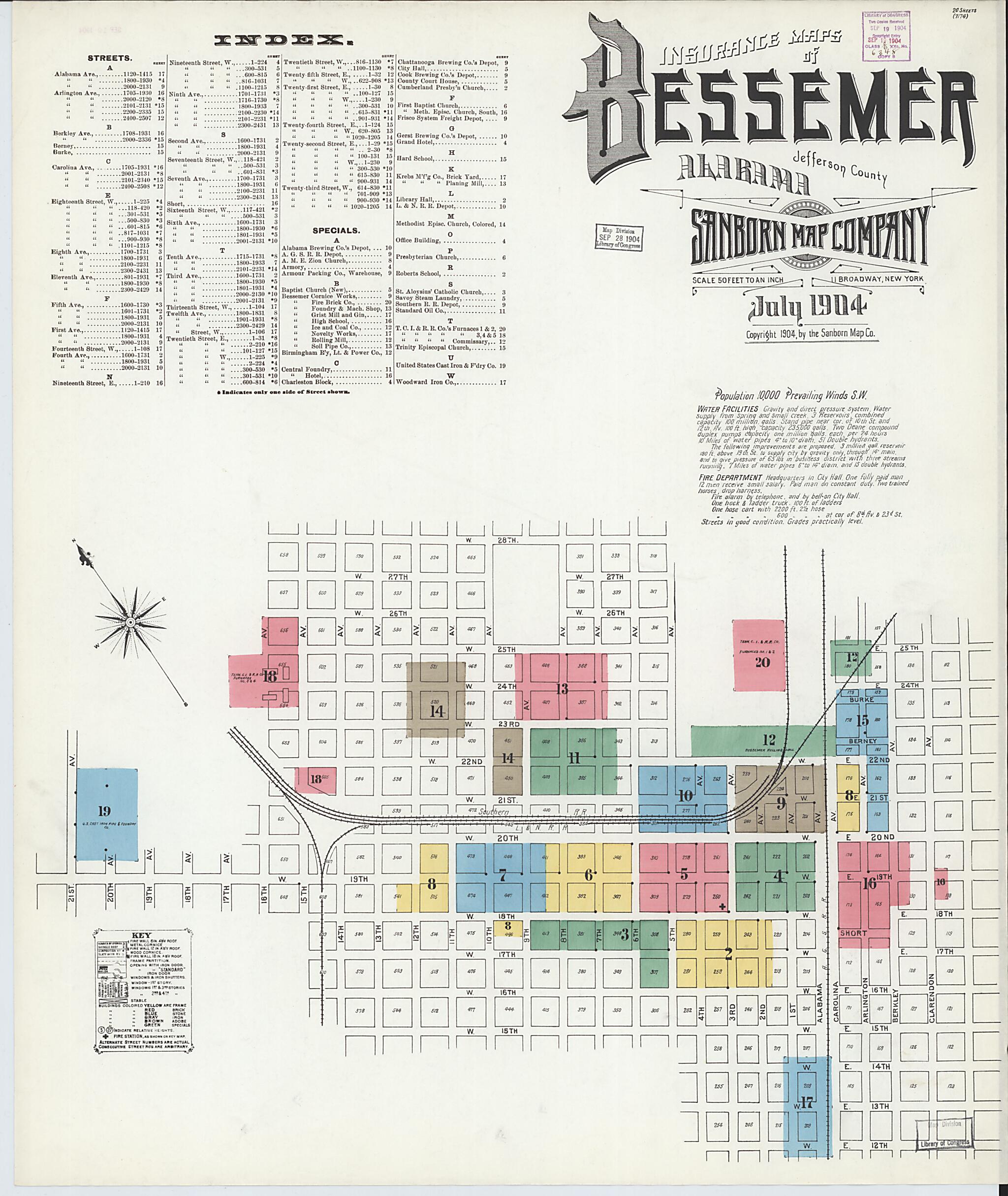 This old map of Bessemer, Jefferson County, Alabama was created by Sanborn Map Company in 1904