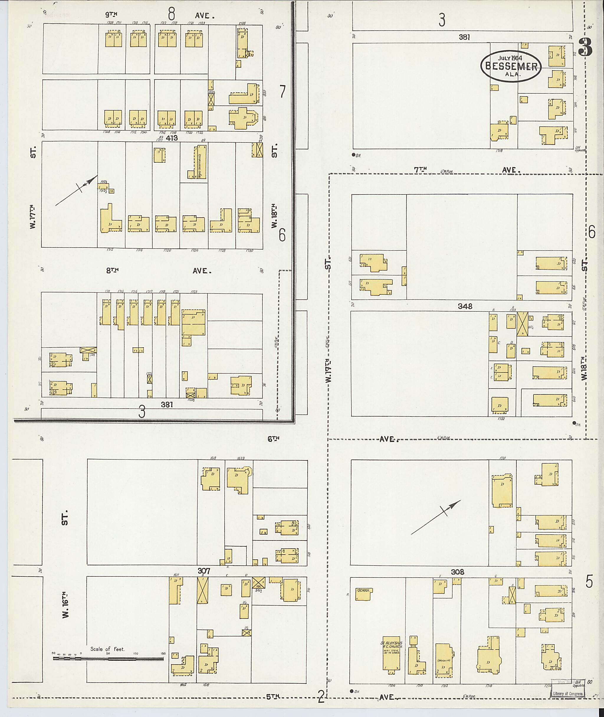 This old map of Bessemer, Jefferson County, Alabama was created by Sanborn Map Company in 1904