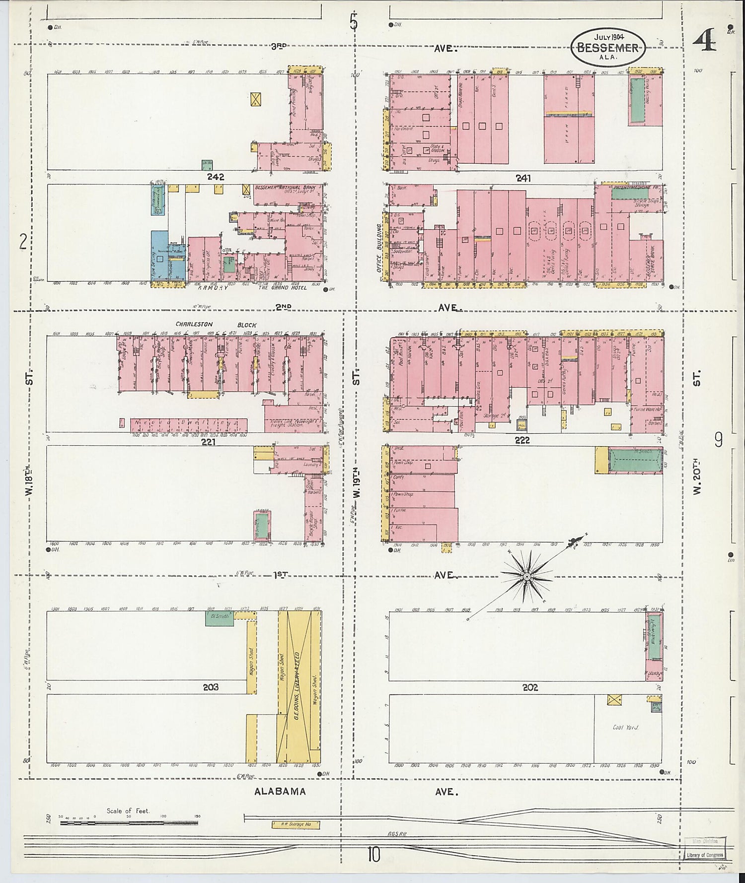 This old map of Bessemer, Jefferson County, Alabama was created by Sanborn Map Company in 1904