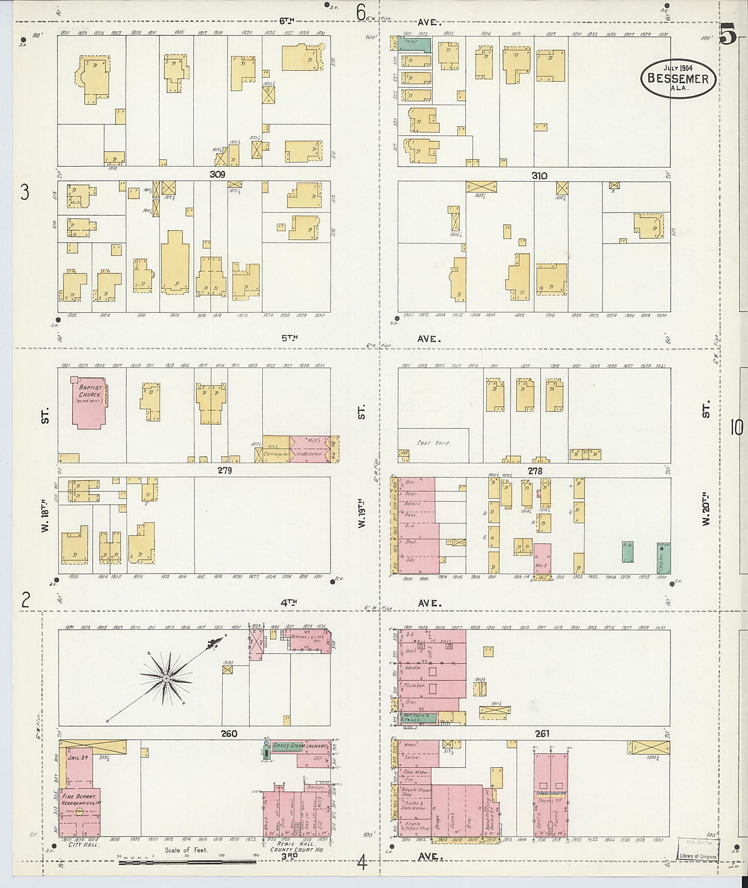 This old map of Bessemer, Jefferson County, Alabama was created by Sanborn Map Company in 1904