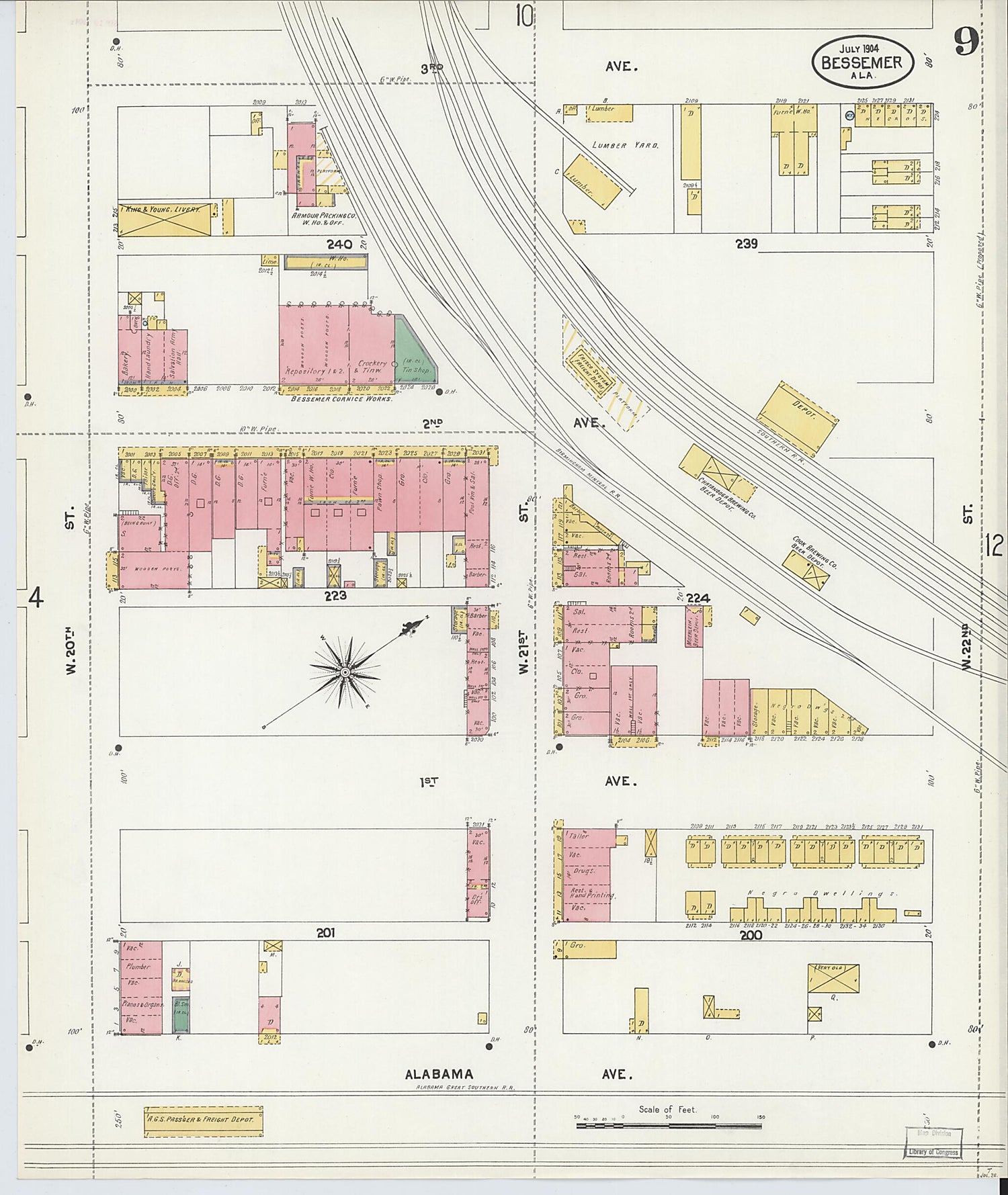 This old map of Bessemer, Jefferson County, Alabama was created by Sanborn Map Company in 1904