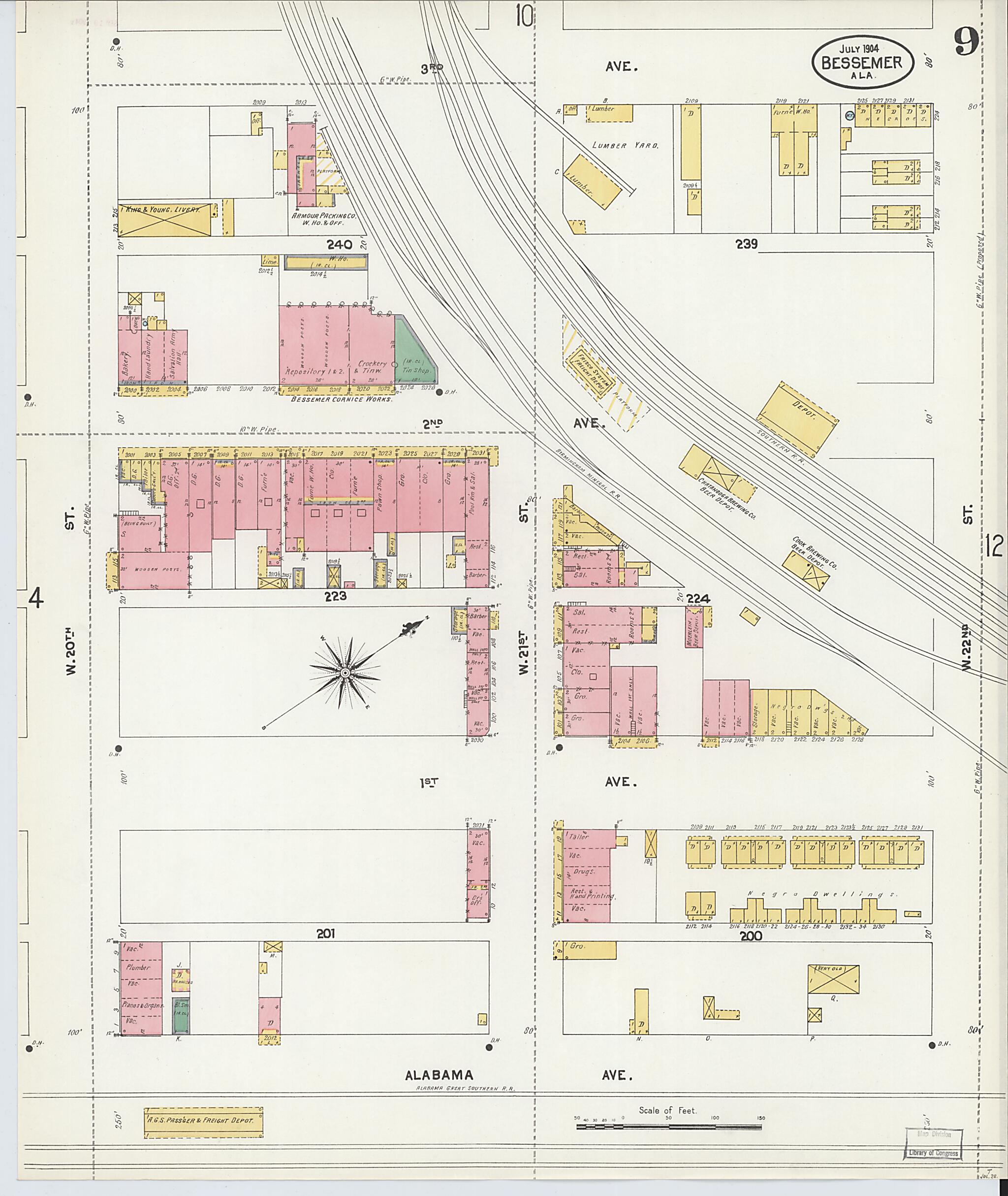 This old map of Bessemer, Jefferson County, Alabama was created by Sanborn Map Company in 1904