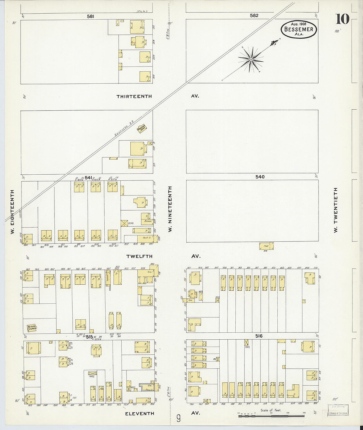 Bessemer, Jefferson County, Alabama 1908 (Sheet 10 of 24) by Relic Map Company