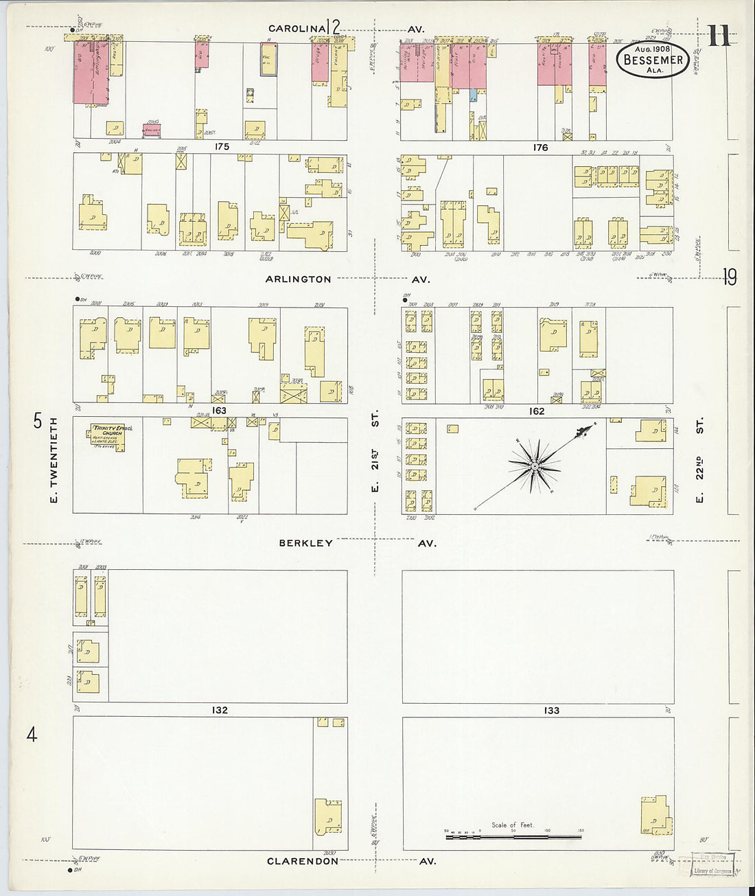 This old map of Bessemer, Jefferson County, Alabama was created by Sanborn Map Company in 1908