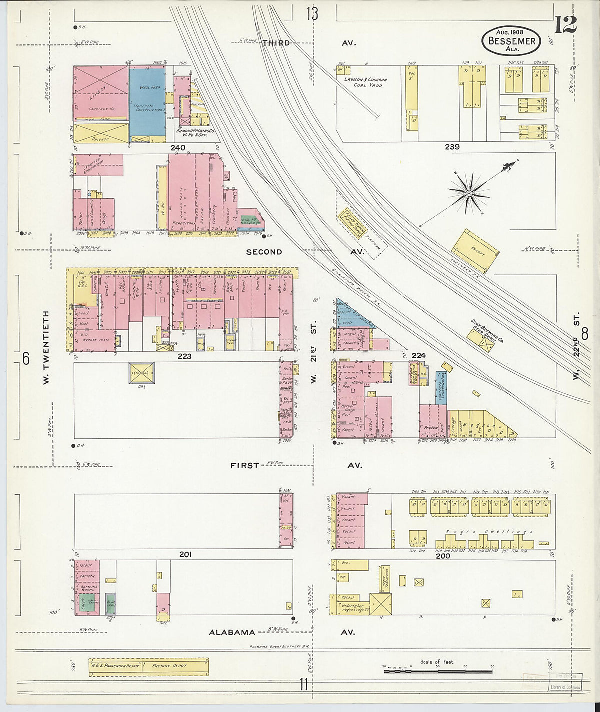 Bessemer, Jefferson County, Alabama 1908 (Sheet 12 of 24) by Relic Map Company