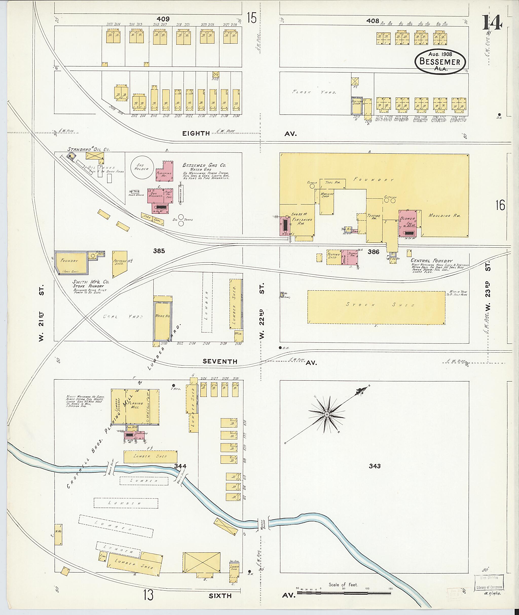 This old map of Bessemer, Jefferson County, Alabama was created by Sanborn Map Company in 1908