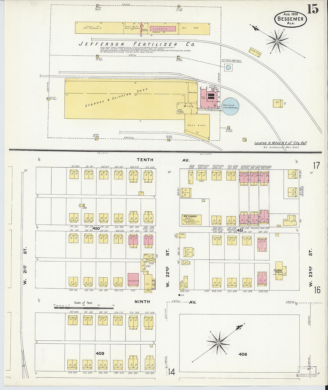 This old map of Bessemer, Jefferson County, Alabama was created by Sanborn Map Company in 1908