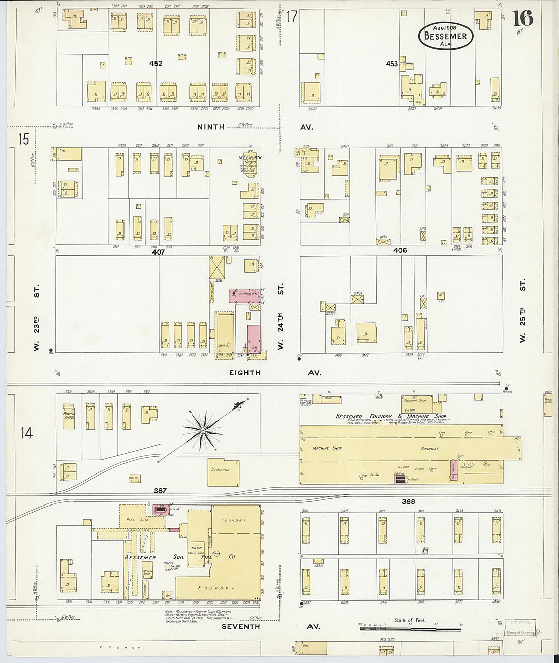 This old map of Bessemer, Jefferson County, Alabama was created by Sanborn Map Company in 1908