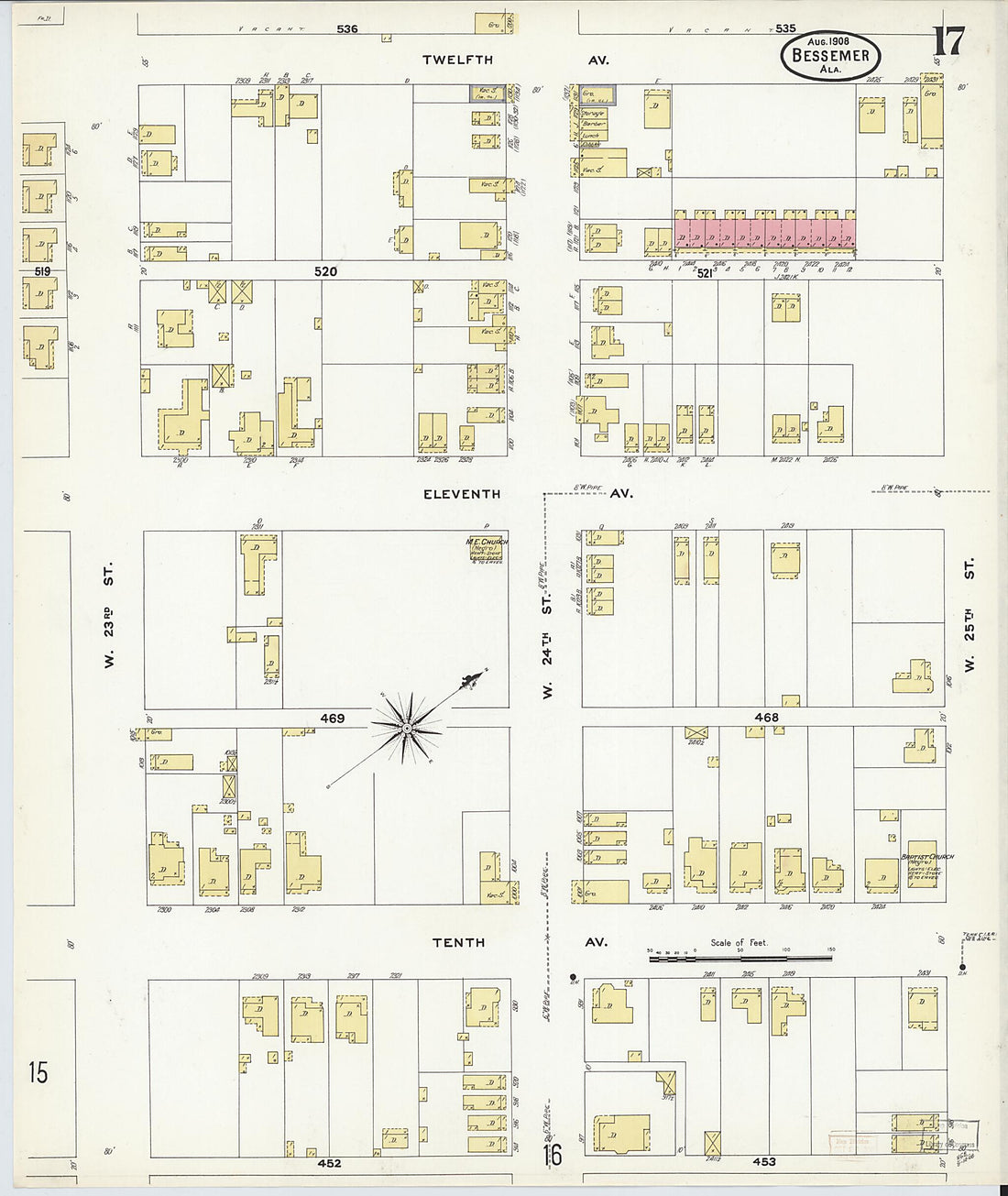 This old map of Bessemer, Jefferson County, Alabama was created by Sanborn Map Company in 1908