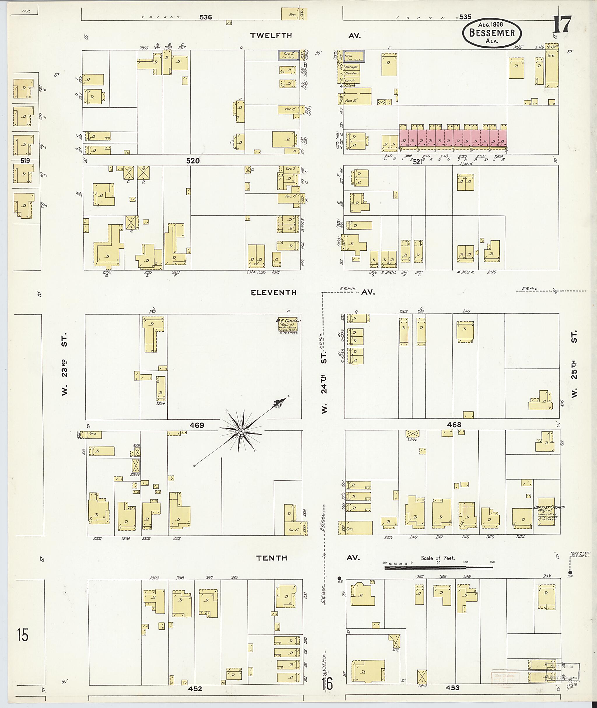 This old map of Bessemer, Jefferson County, Alabama was created by Sanborn Map Company in 1908