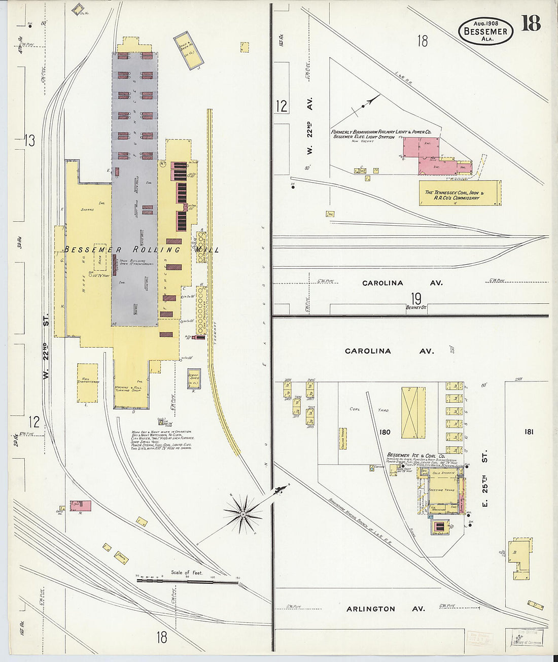 This old map of Bessemer, Jefferson County, Alabama was created by Sanborn Map Company in 1908