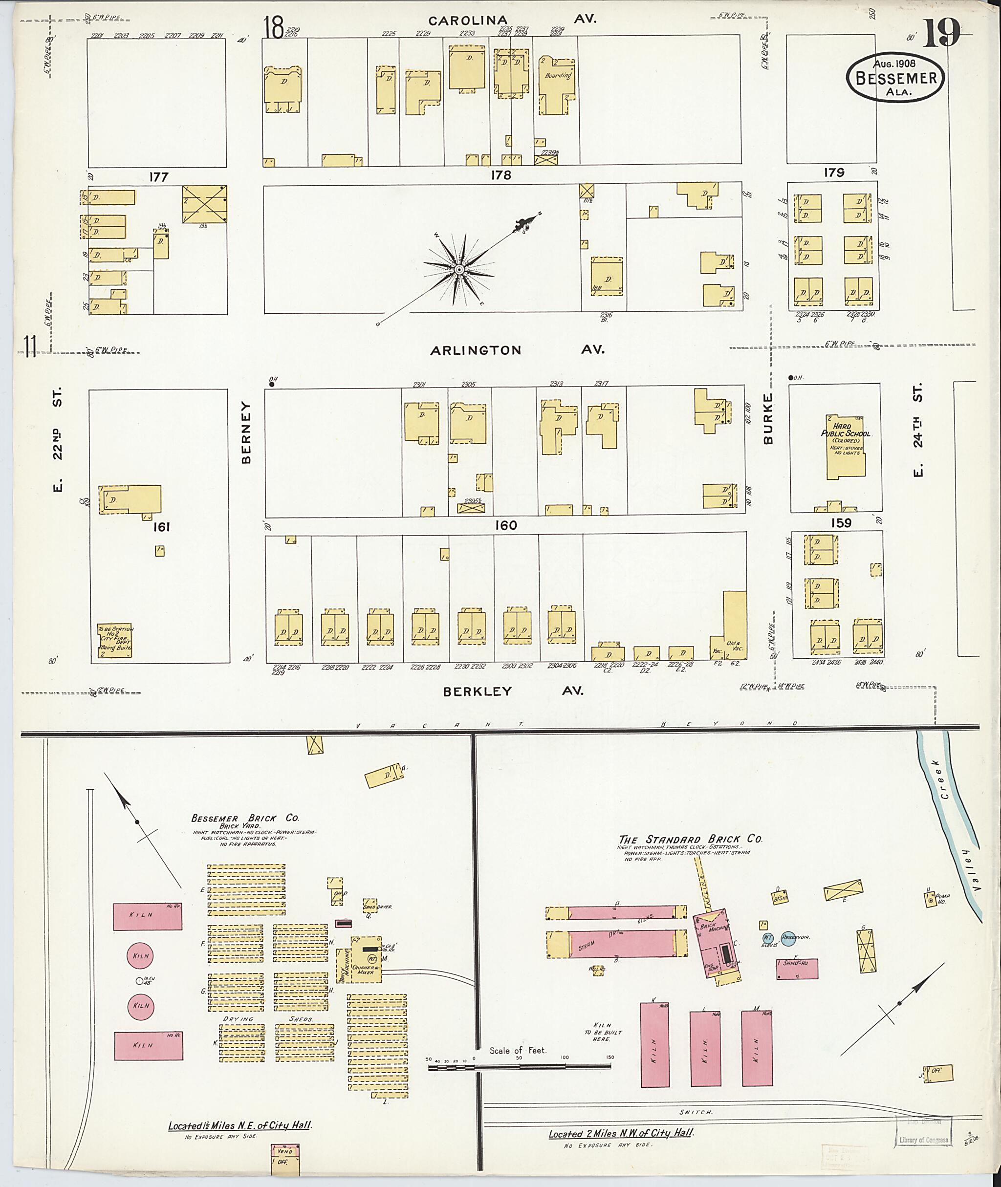 This old map of Bessemer, Jefferson County, Alabama was created by Sanborn Map Company in 1908