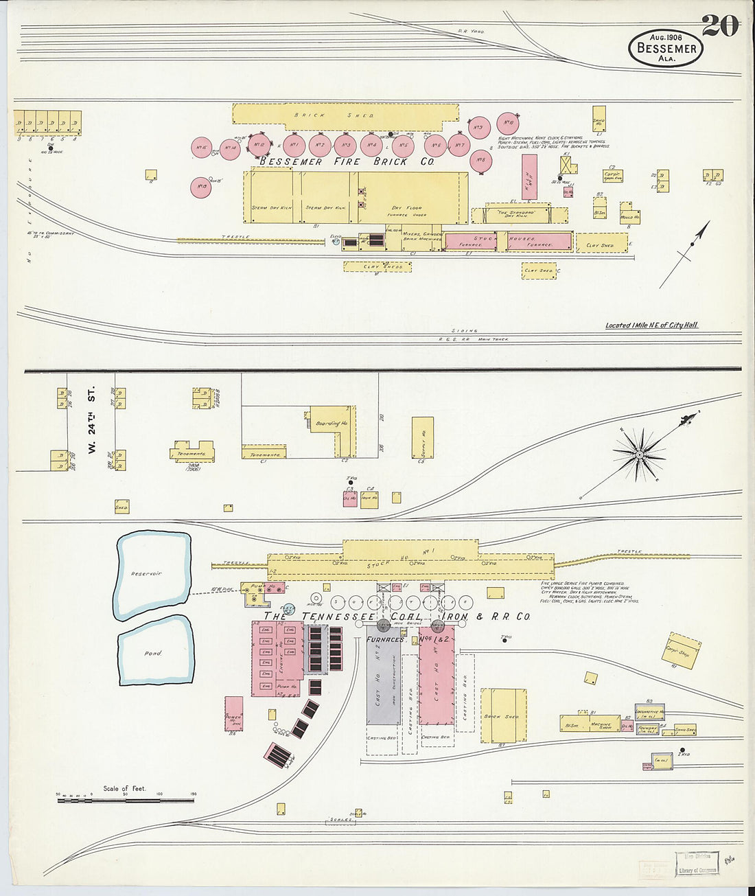 This old map of Bessemer, Jefferson County, Alabama was created by Sanborn Map Company in 1908