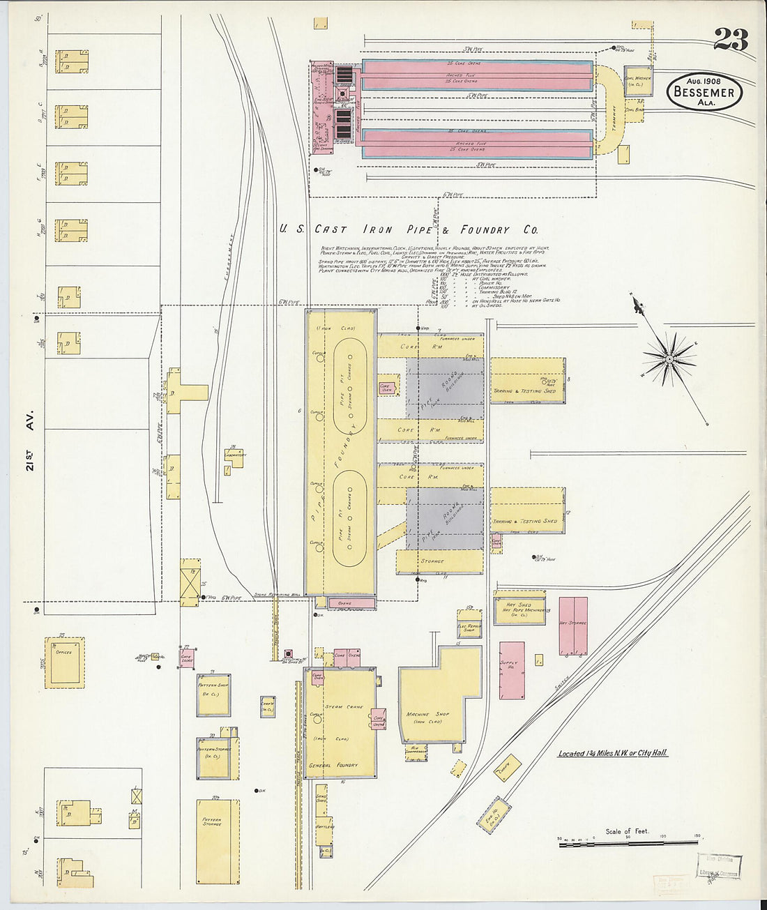 This old map of Bessemer, Jefferson County, Alabama was created by Sanborn Map Company in 1908