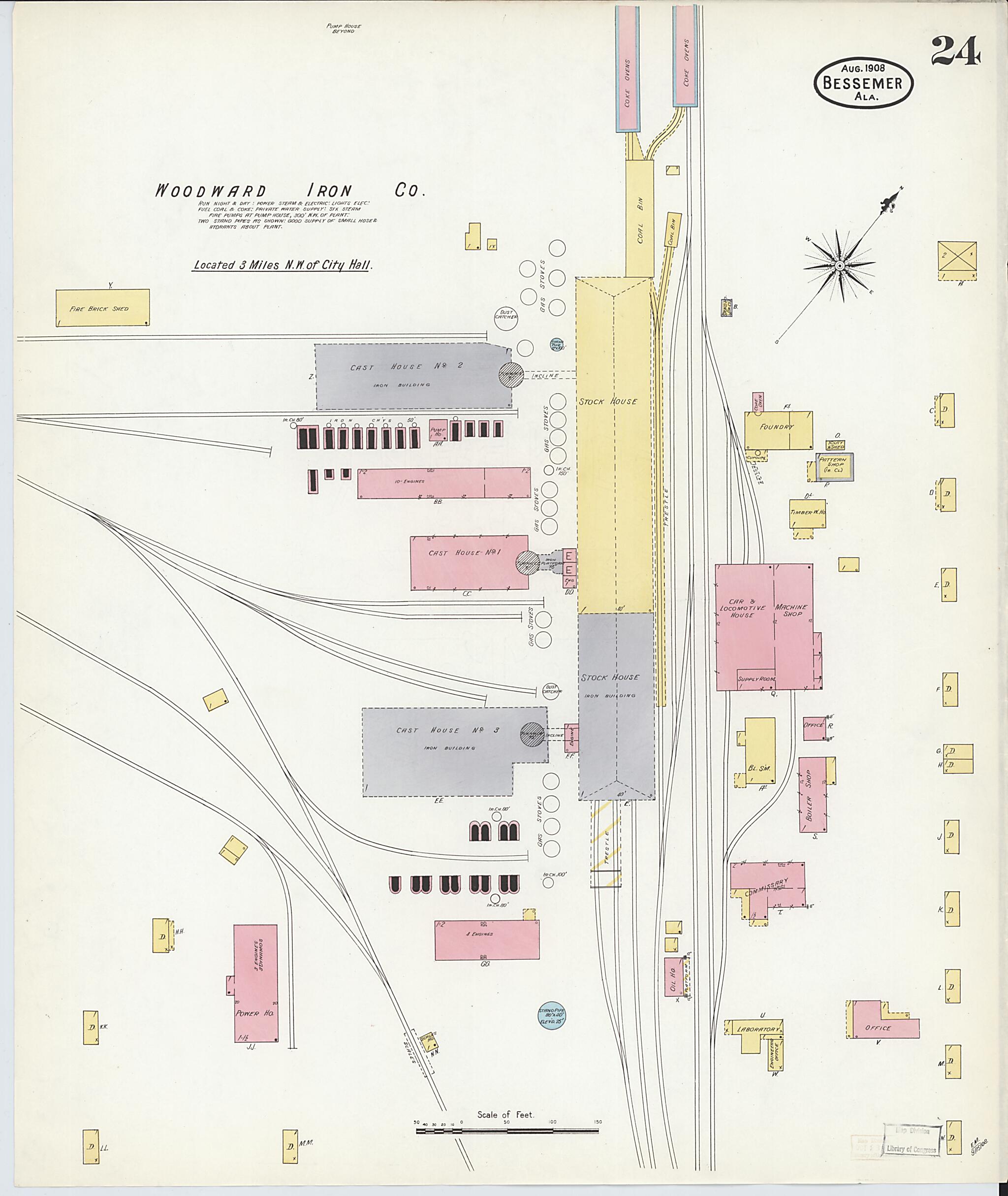 This old map of Bessemer, Jefferson County, Alabama was created by Sanborn Map Company in 1908