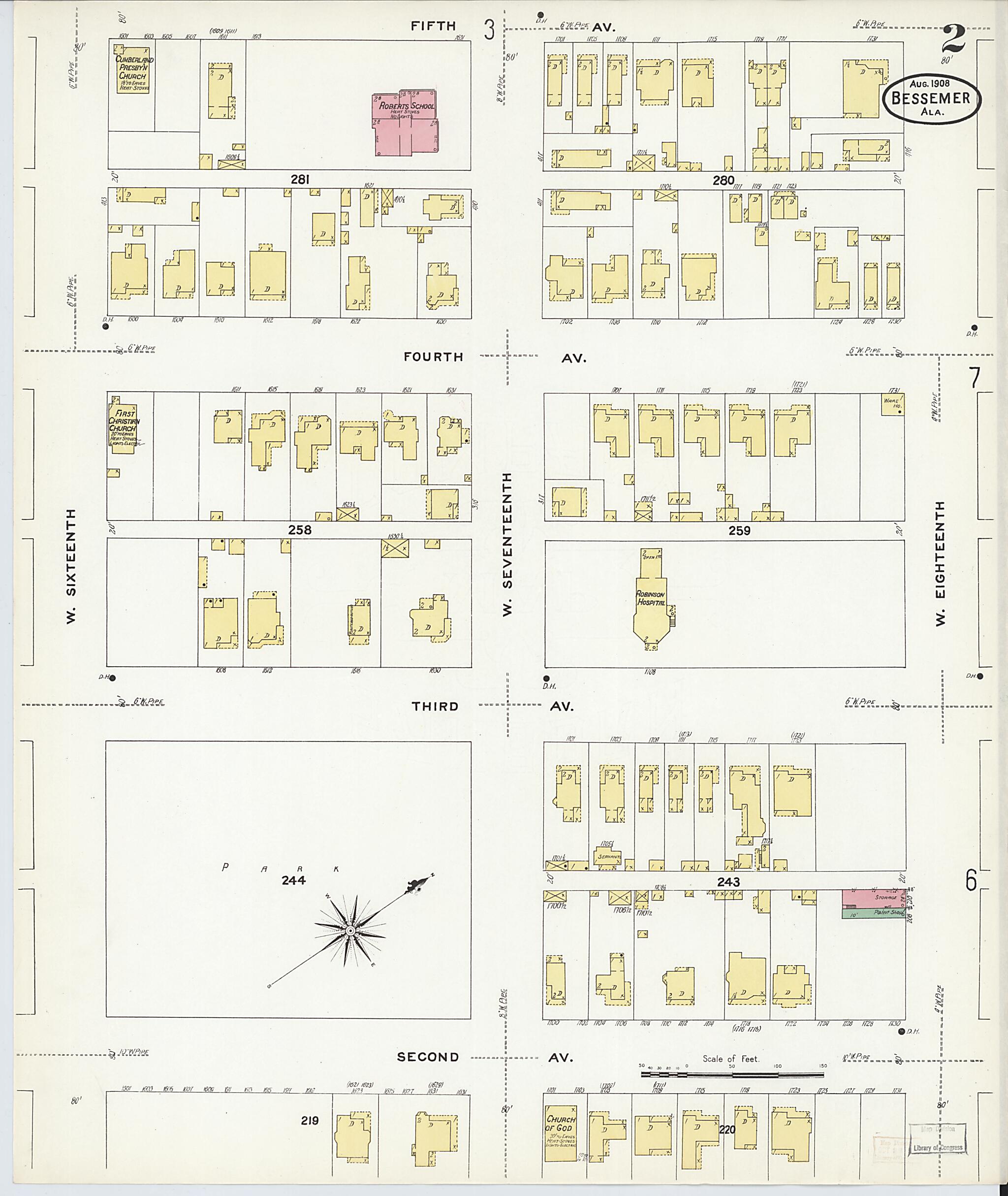 This old map of Bessemer, Jefferson County, Alabama was created by Sanborn Map Company in 1908