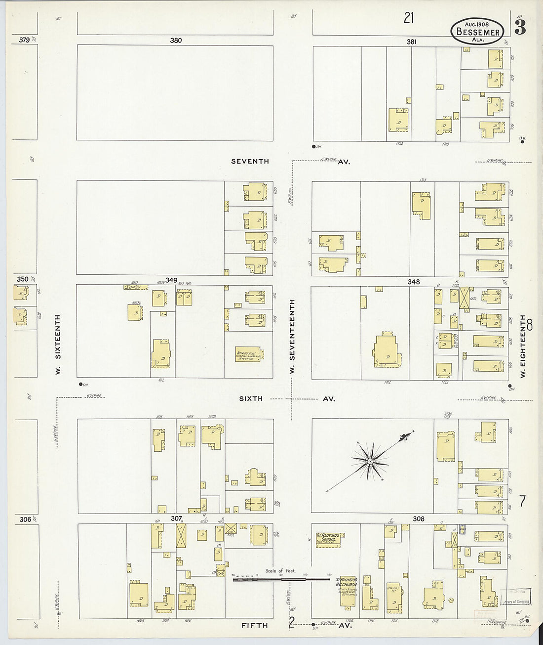 This old map of Bessemer, Jefferson County, Alabama was created by Sanborn Map Company in 1908