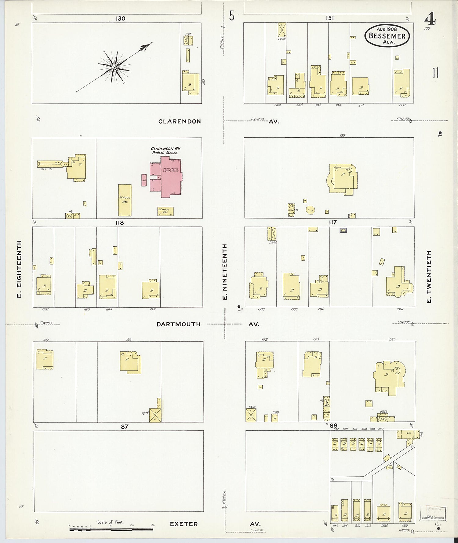 This old map of Bessemer, Jefferson County, Alabama was created by Sanborn Map Company in 1908