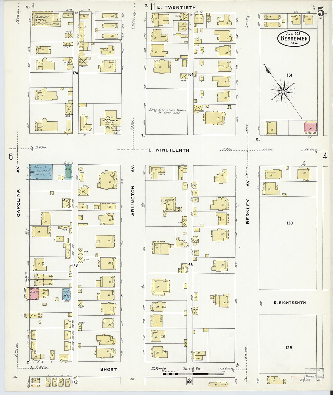 This old map of Bessemer, Jefferson County, Alabama was created by Sanborn Map Company in 1908