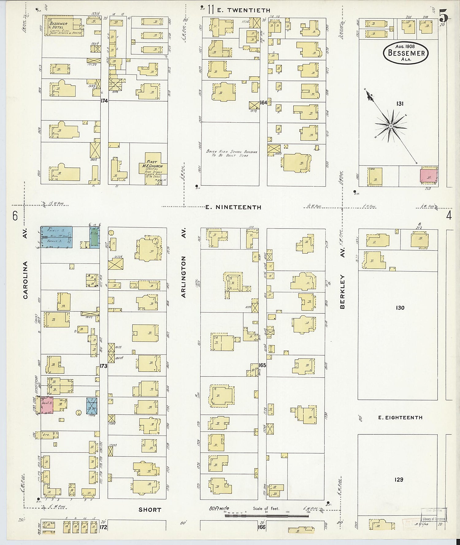 This old map of Bessemer, Jefferson County, Alabama was created by Sanborn Map Company in 1908