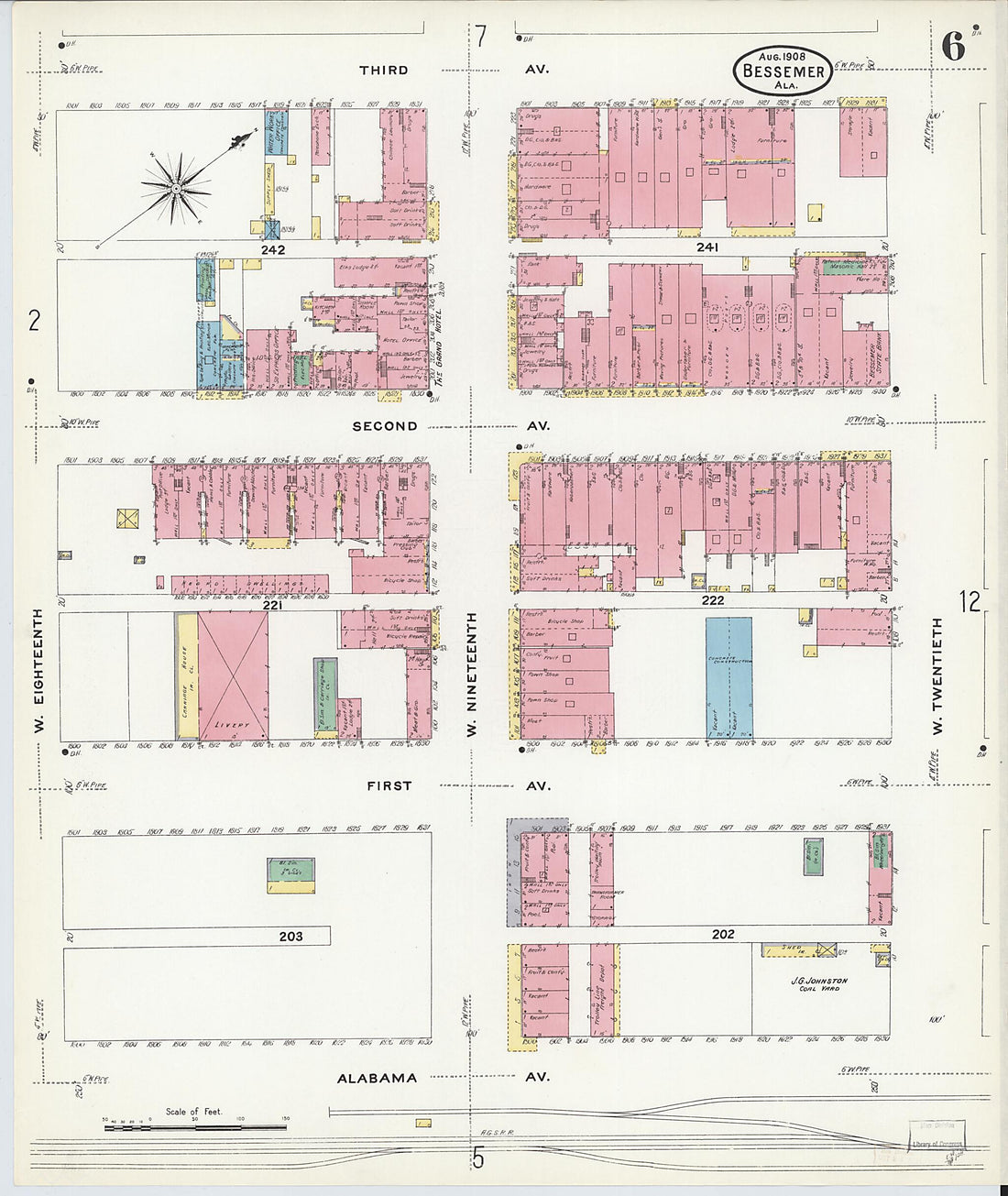 This old map of Bessemer, Jefferson County, Alabama was created by Sanborn Map Company in 1908