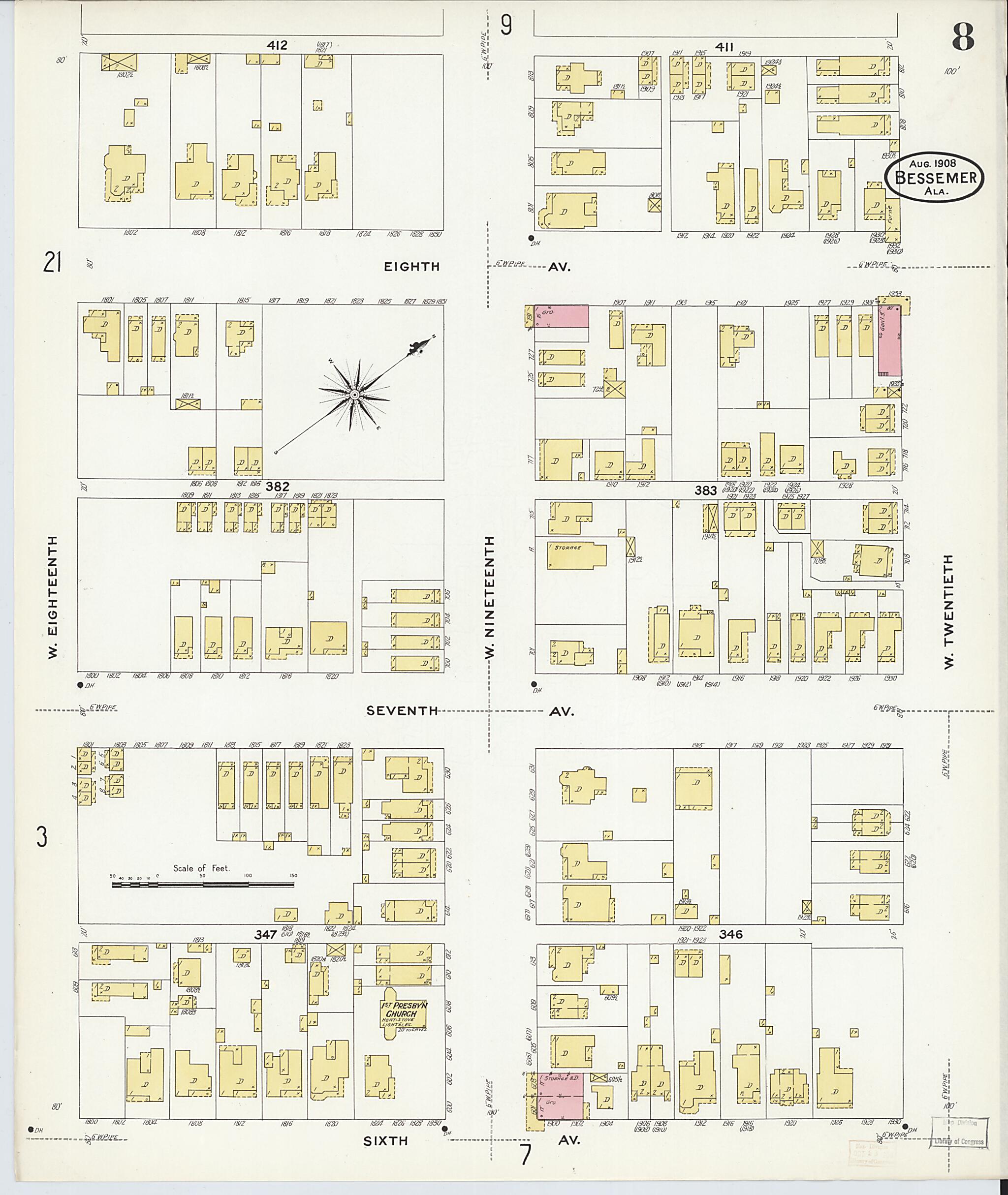 This old map of Bessemer, Jefferson County, Alabama was created by Sanborn Map Company in 1908