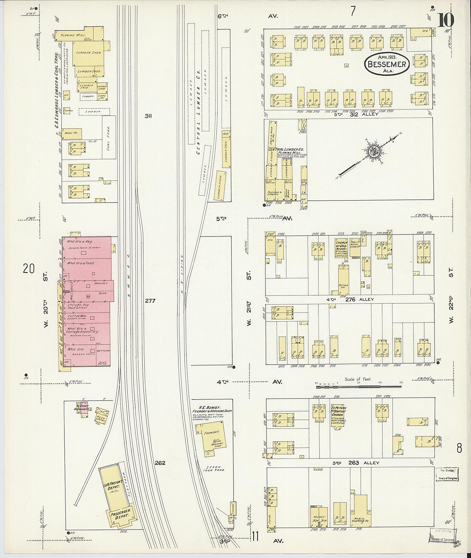 This old map of Bessemer, Jefferson County, Alabama was created by Sanborn Map Company in 1913