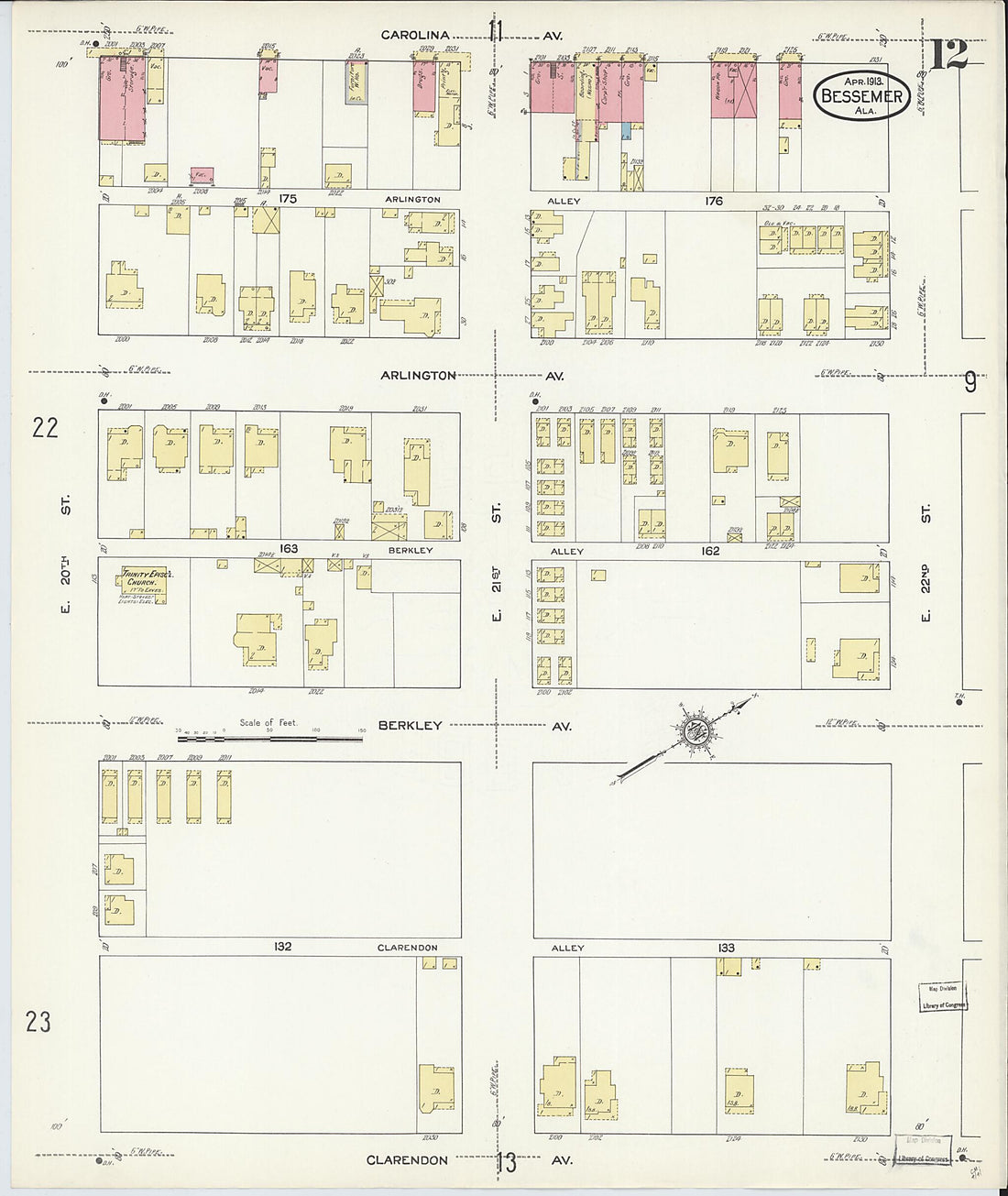 This old map of Bessemer, Jefferson County, Alabama was created by Sanborn Map Company in 1913