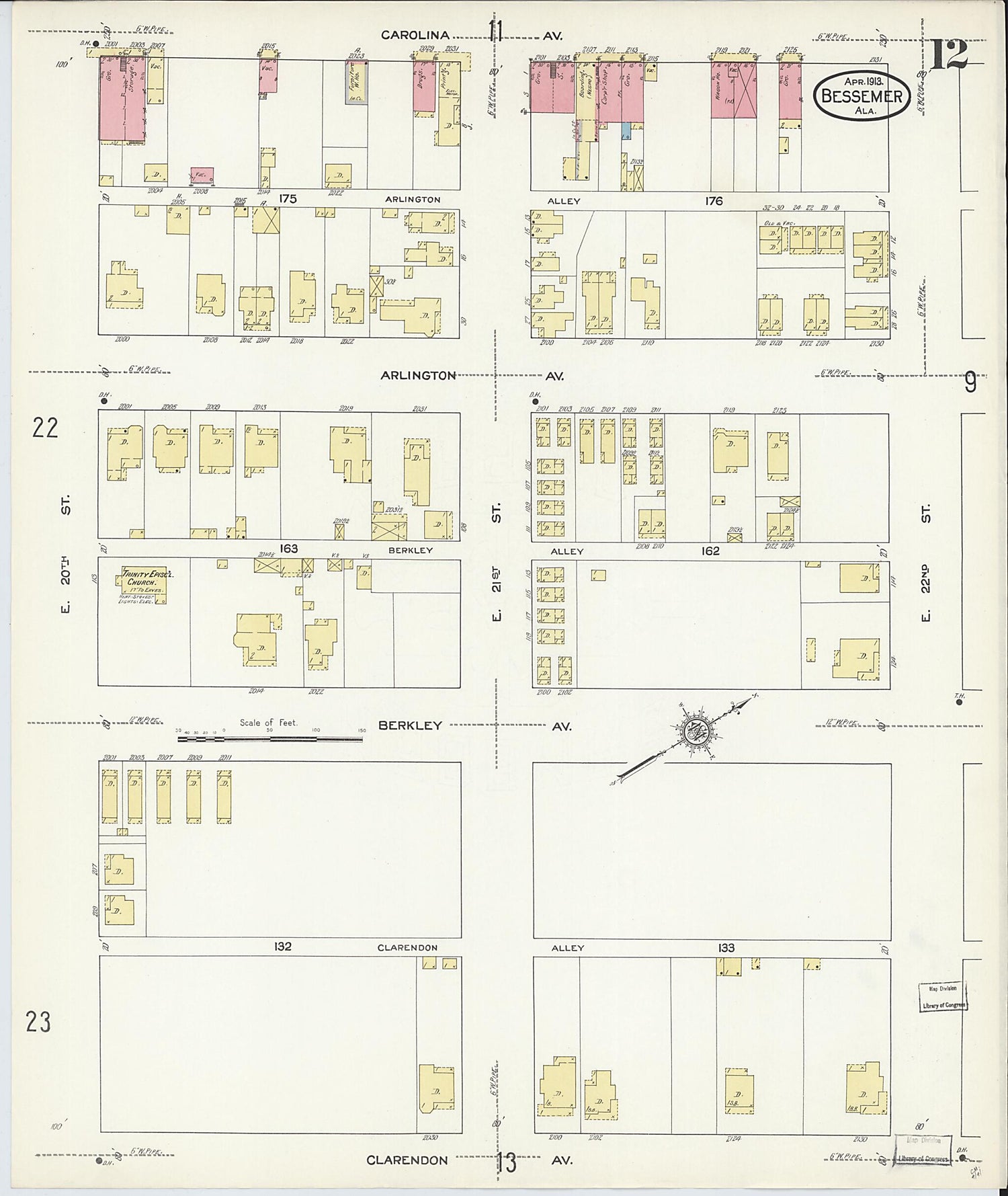 This old map of Bessemer, Jefferson County, Alabama was created by Sanborn Map Company in 1913