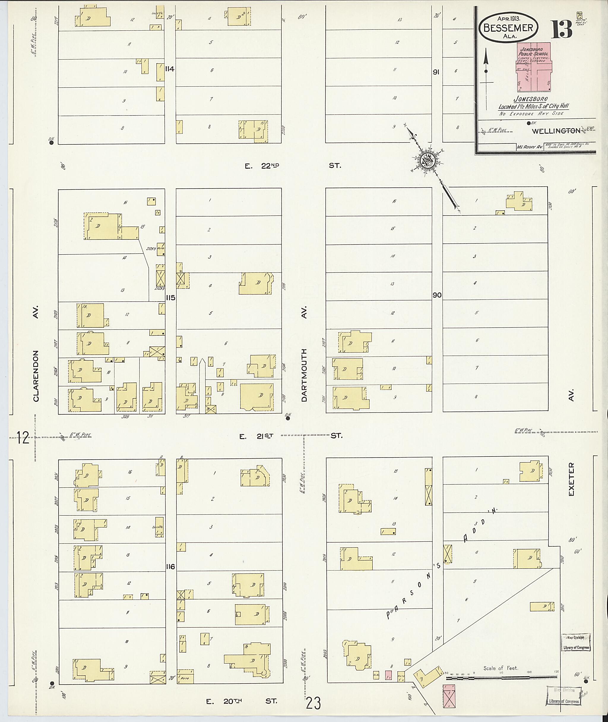 This old map of Bessemer, Jefferson County, Alabama was created by Sanborn Map Company in 1913