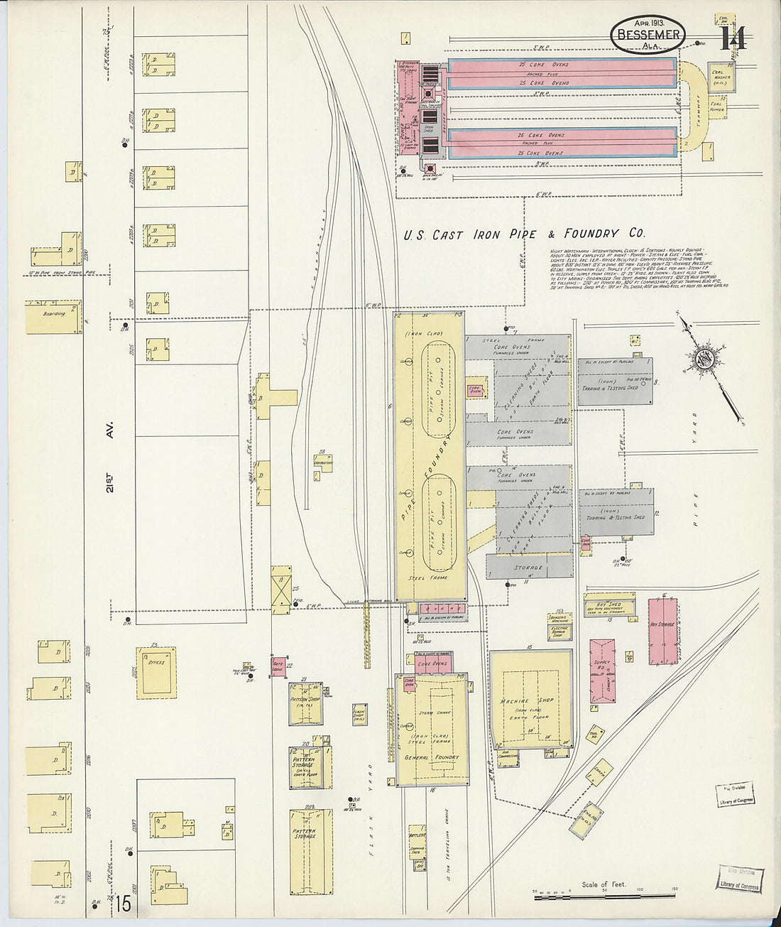 This old map of Bessemer, Jefferson County, Alabama was created by Sanborn Map Company in 1913