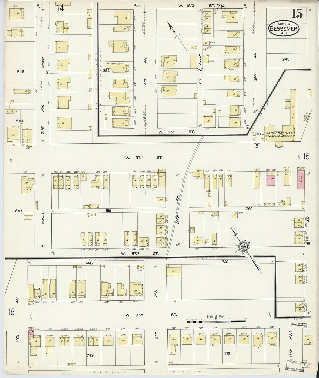 This old map of Bessemer, Jefferson County, Alabama was created by Sanborn Map Company in 1913