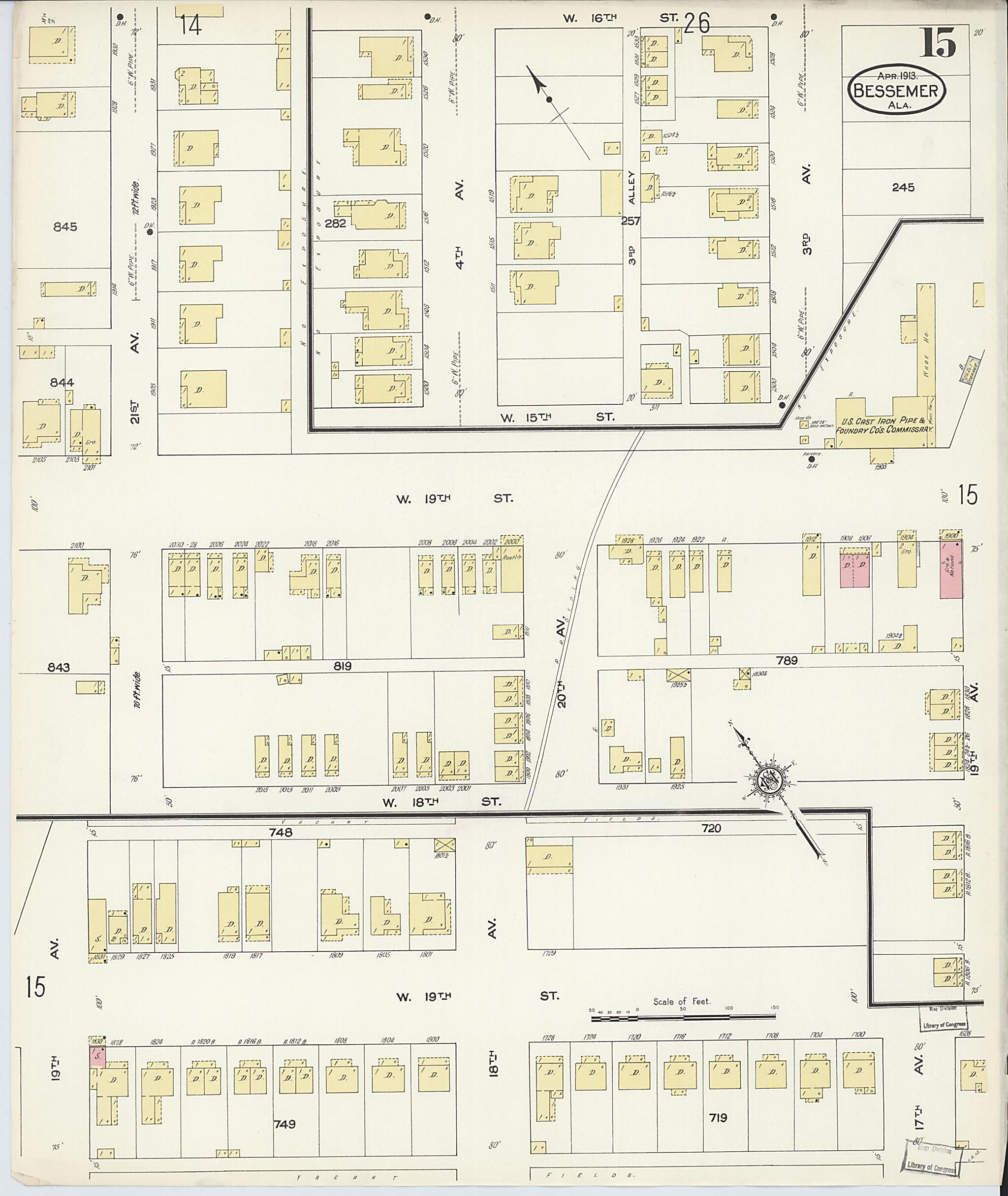 This old map of Bessemer, Jefferson County, Alabama was created by Sanborn Map Company in 1913