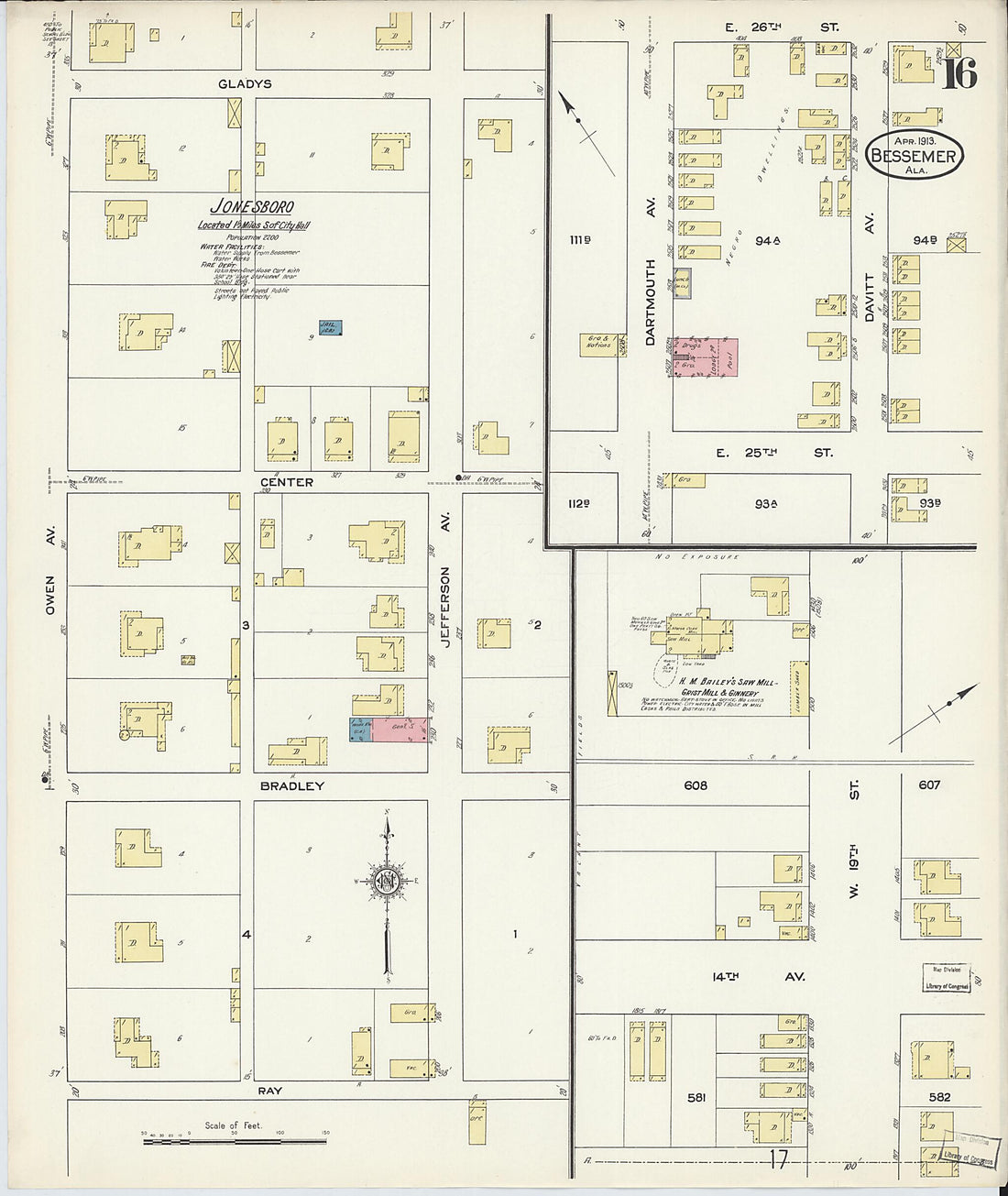 This old map of Bessemer, Jefferson County, Alabama was created by Sanborn Map Company in 1913