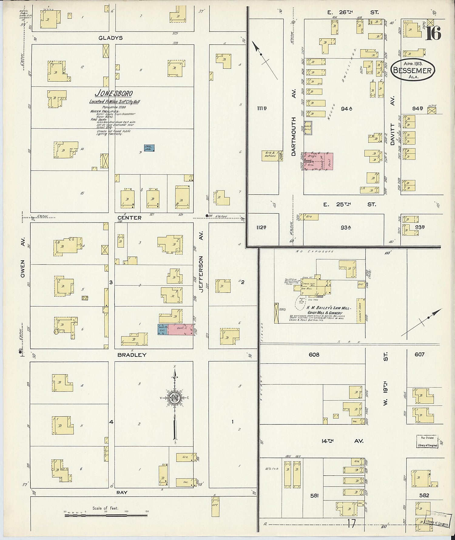 This old map of Bessemer, Jefferson County, Alabama was created by Sanborn Map Company in 1913