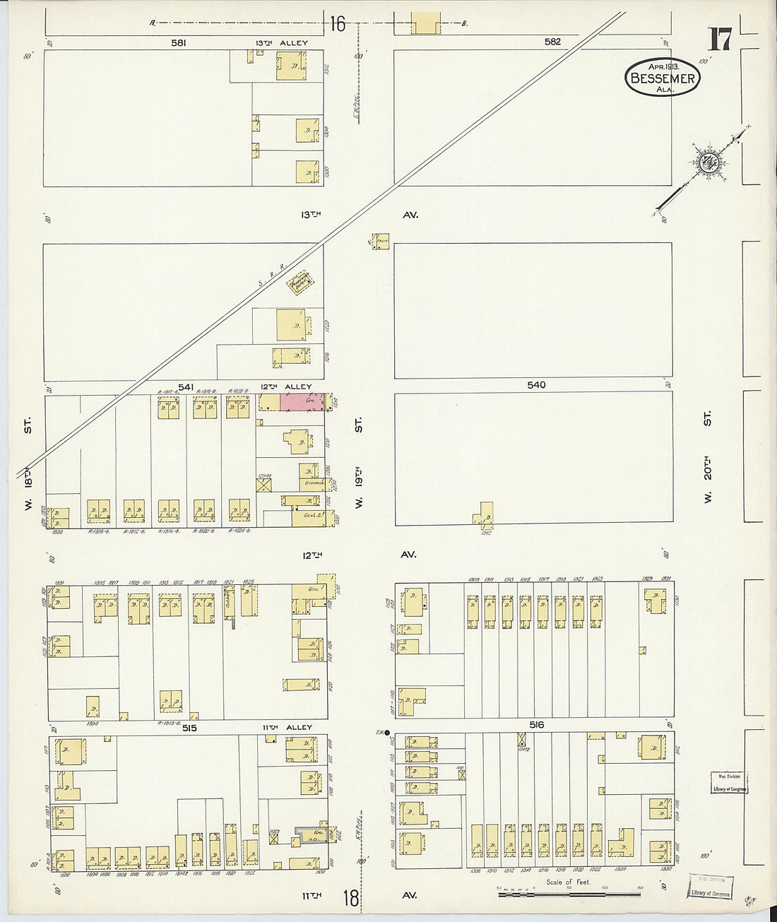 This old map of Bessemer, Jefferson County, Alabama was created by Sanborn Map Company in 1913