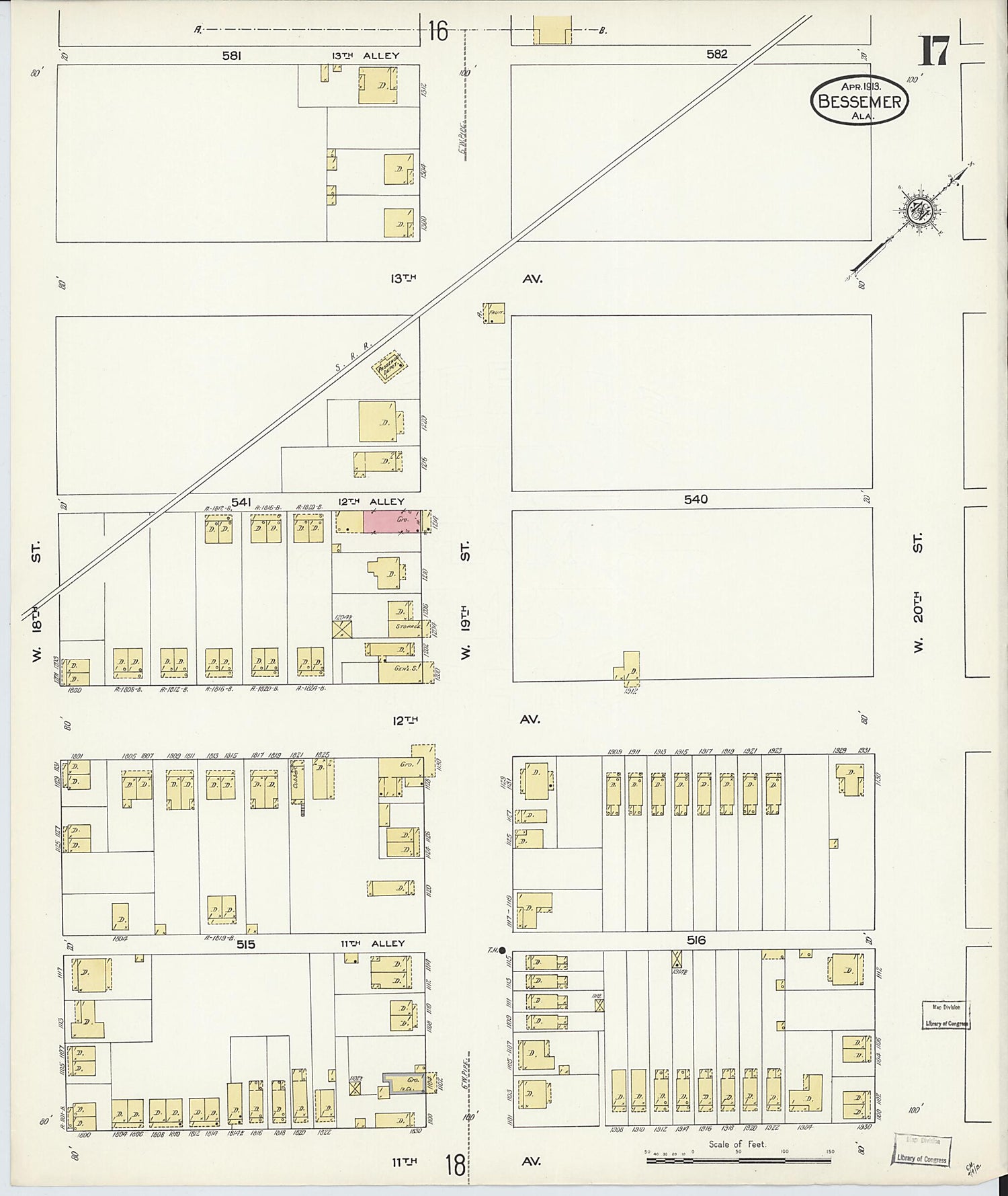 This old map of Bessemer, Jefferson County, Alabama was created by Sanborn Map Company in 1913