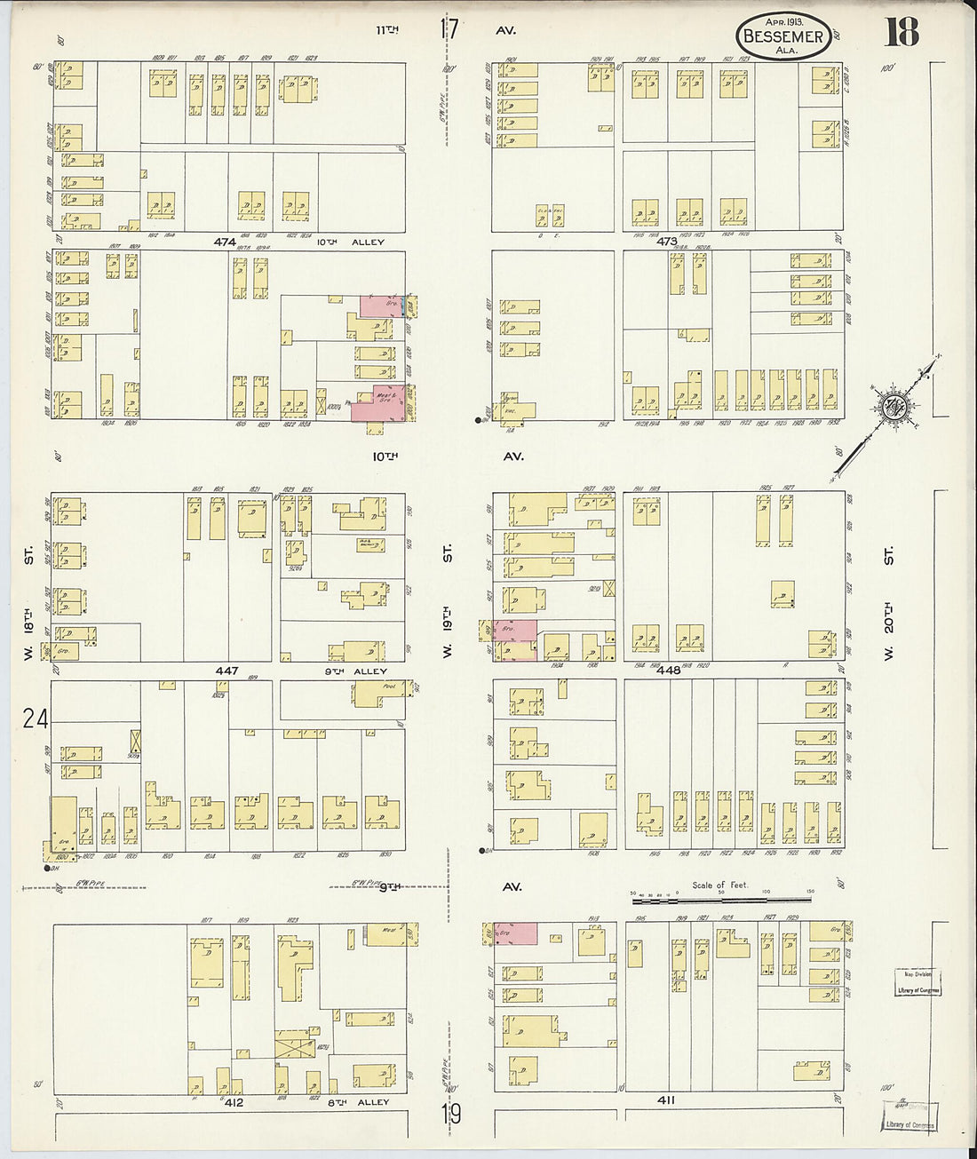 This old map of Bessemer, Jefferson County, Alabama was created by Sanborn Map Company in 1913