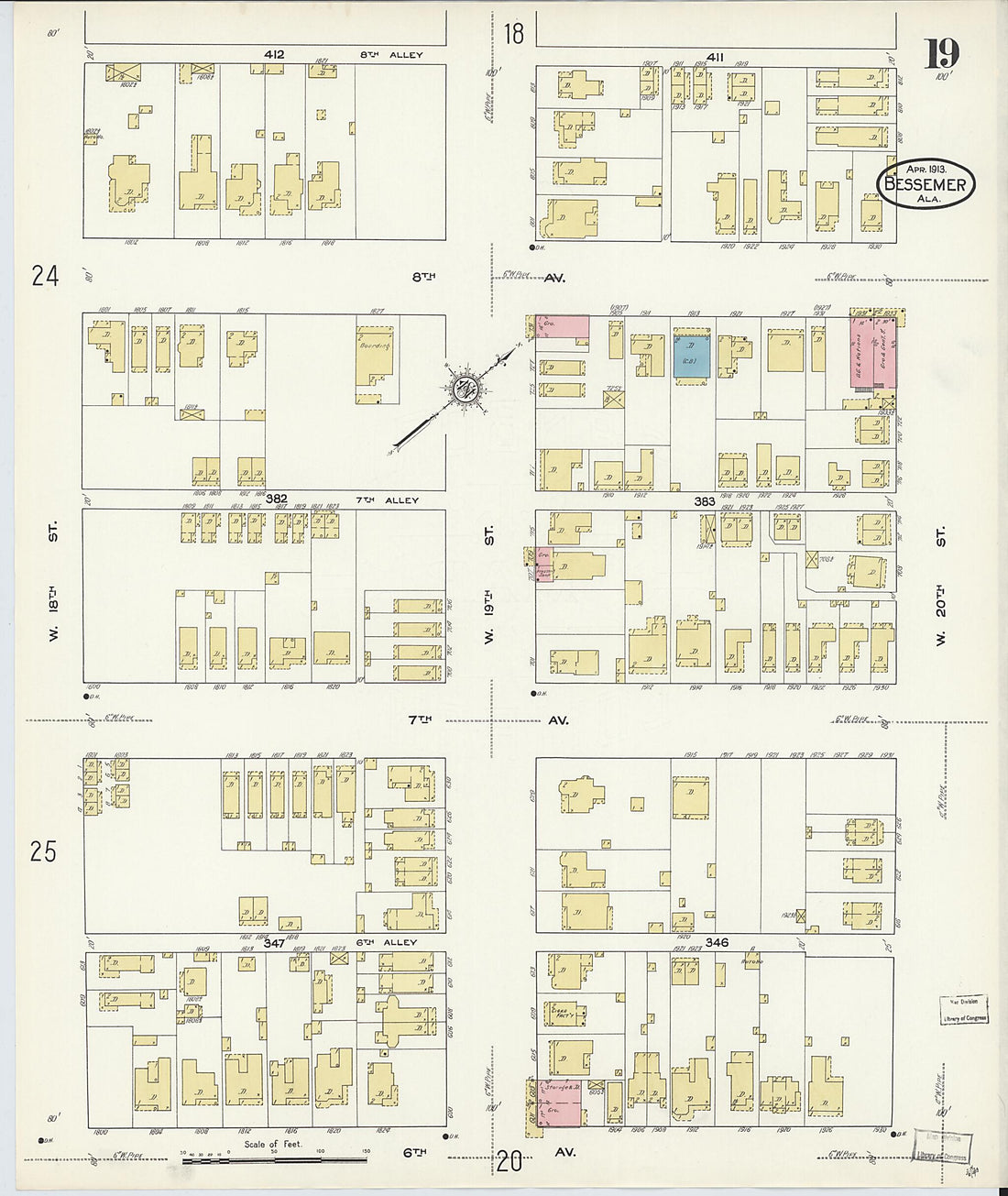 This old map of Bessemer, Jefferson County, Alabama was created by Sanborn Map Company in 1913