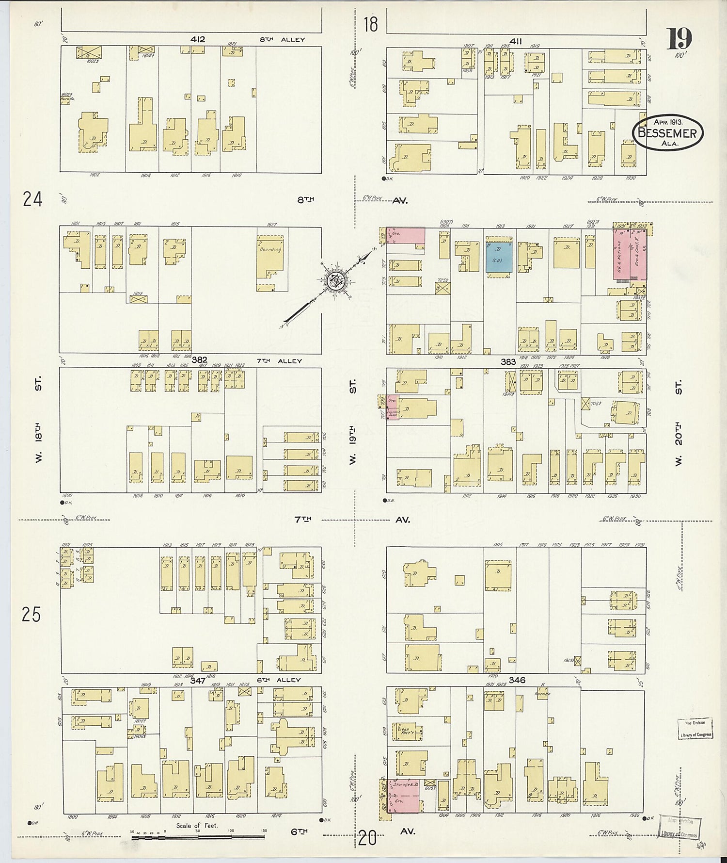 This old map of Bessemer, Jefferson County, Alabama was created by Sanborn Map Company in 1913