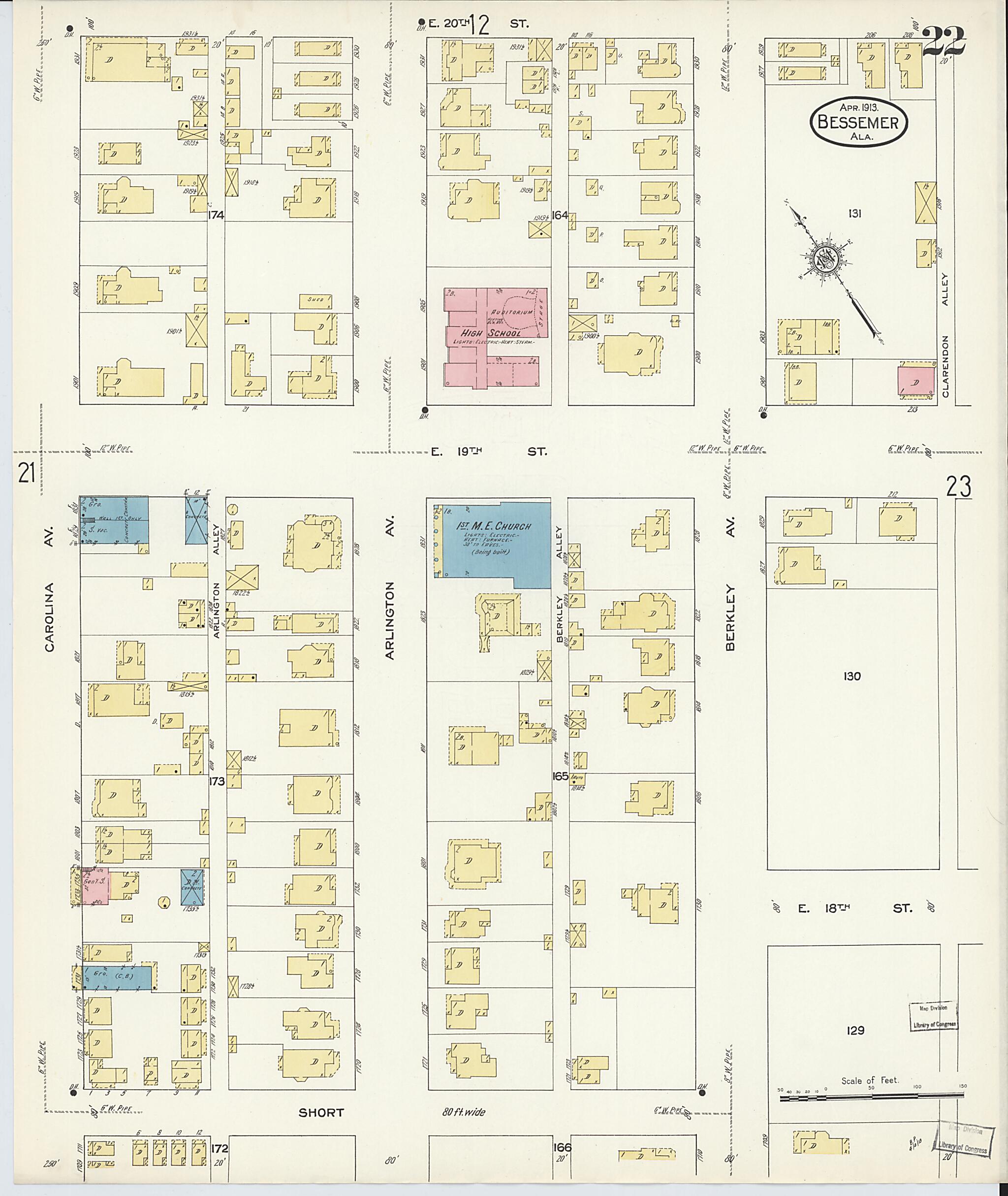 This old map of Bessemer, Jefferson County, Alabama was created by Sanborn Map Company in 1913