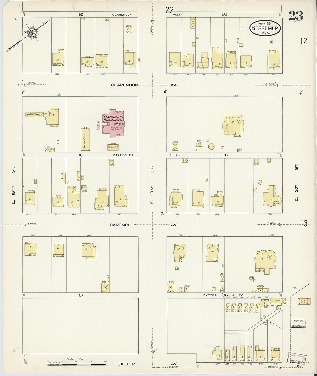 This old map of Bessemer, Jefferson County, Alabama was created by Sanborn Map Company in 1913