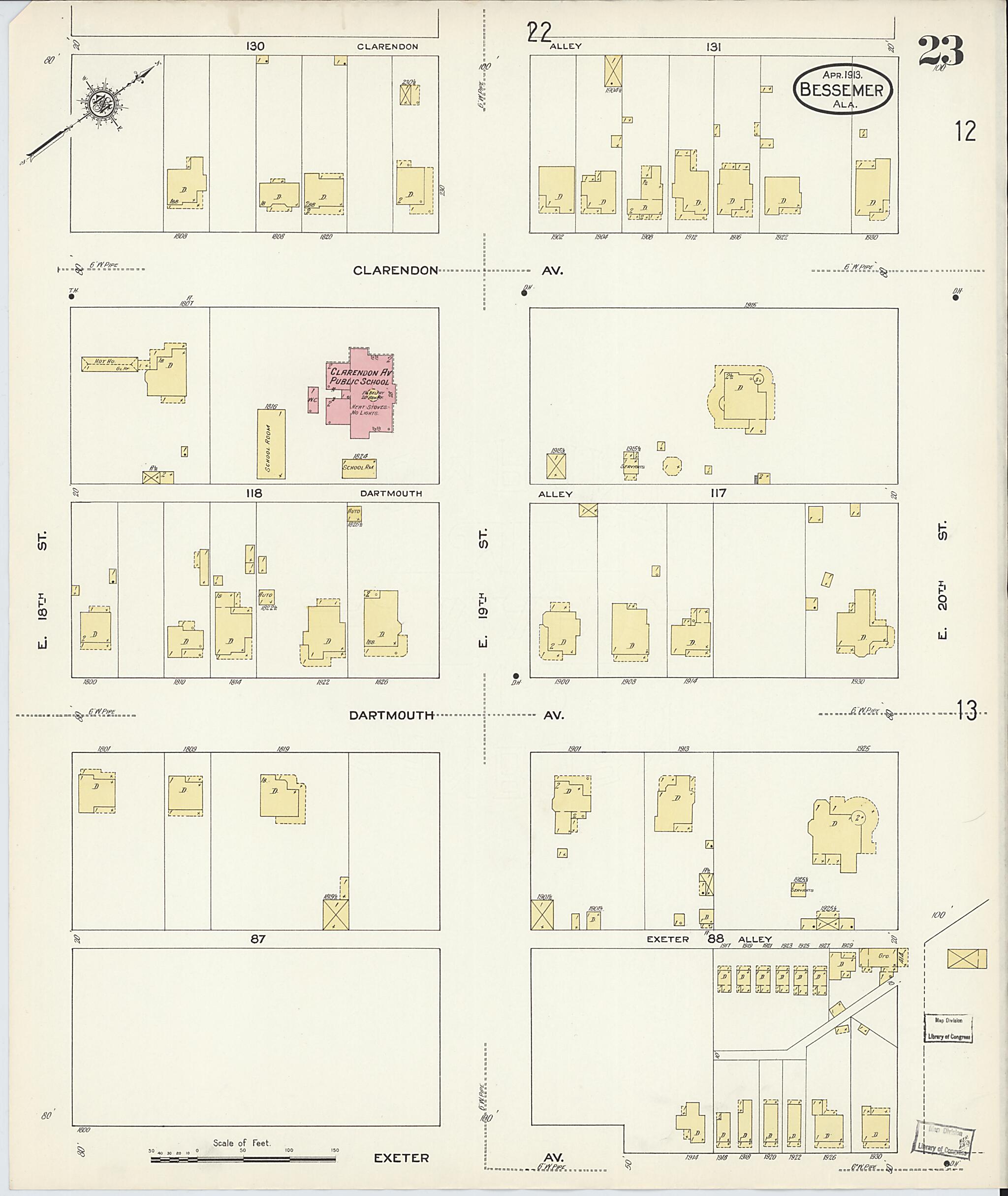 This old map of Bessemer, Jefferson County, Alabama was created by Sanborn Map Company in 1913