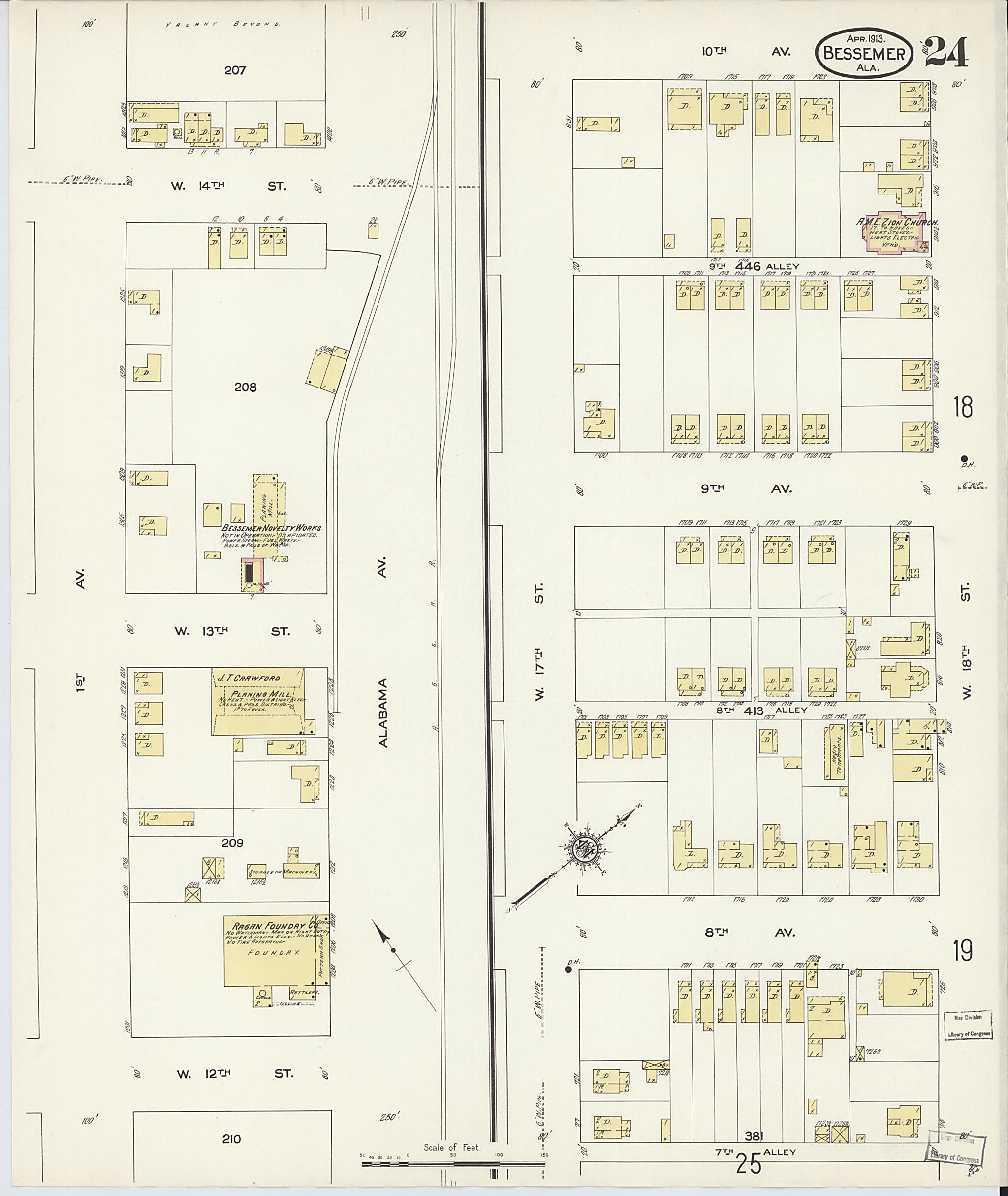 This old map of Bessemer, Jefferson County, Alabama was created by Sanborn Map Company in 1913